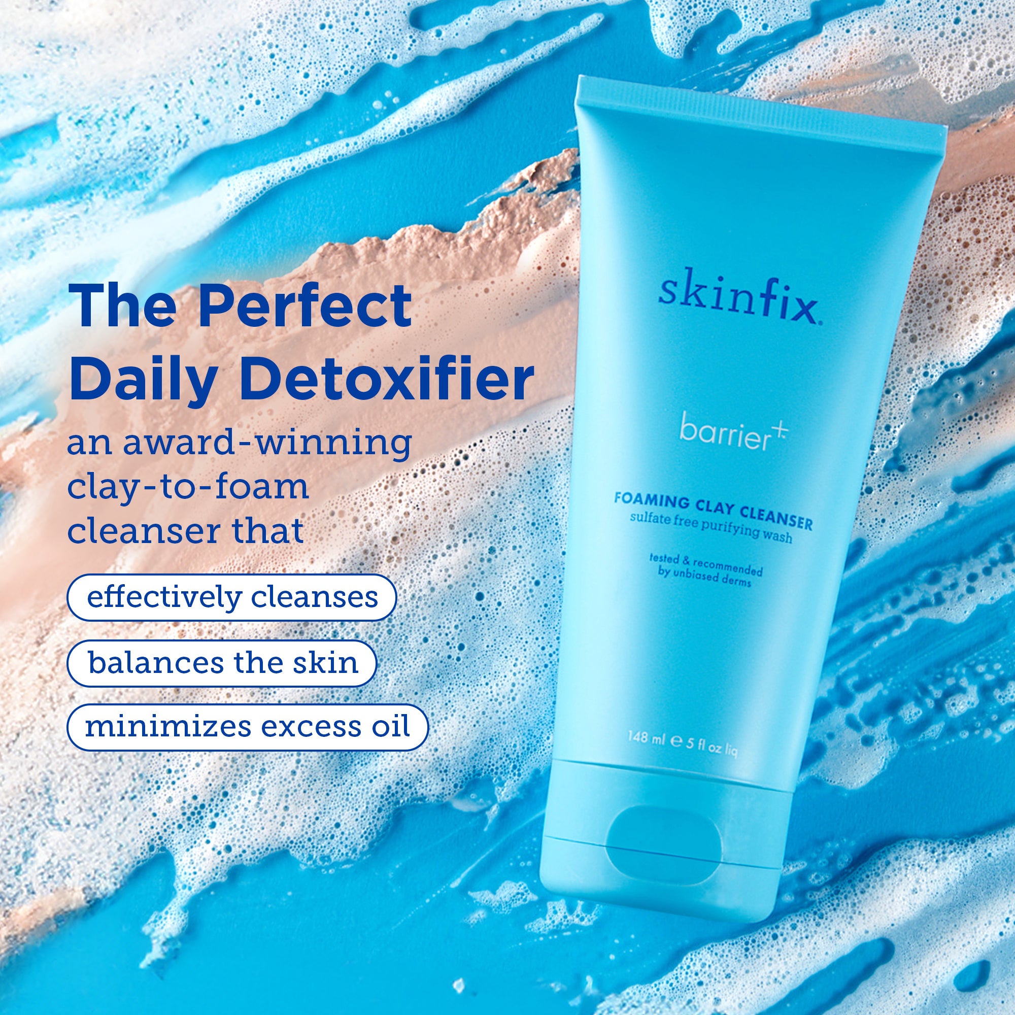 Barrier+ Foaming Clay Cleanser - Deep Pore Cleansing for Oily & Acne-Prone Skin | Gentle Exfoliating Face Wash for Men & Women | Perfect for Daily Skincare Routine & Post-Workout Cleansing