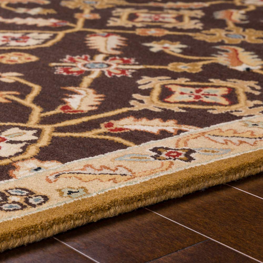Surya Caesar CAE-1083 Handmade Wool Area Rug - 4' Round Traditional Espresso Brown Rug for Living Room, Bedroom & Dining Room - Soft & Durable 100% Wool Carpet for Home Decor
