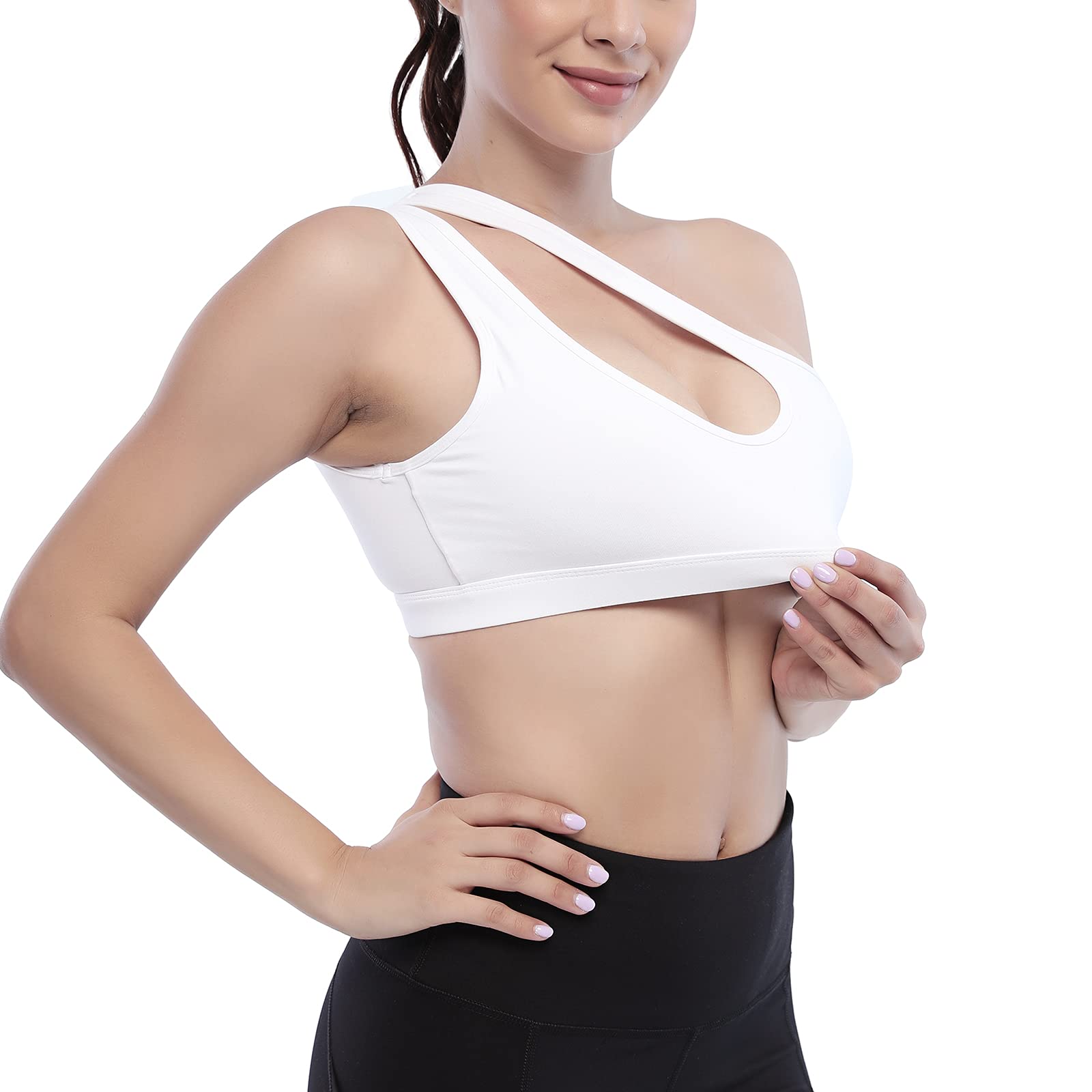 MATHACINO Women's One Shoulder Sports Bra - Sexy & Cute Medium Support Workout Top for Yoga, Gym & Fitness | Perfect for Running, Pilates & Active Lifestyle