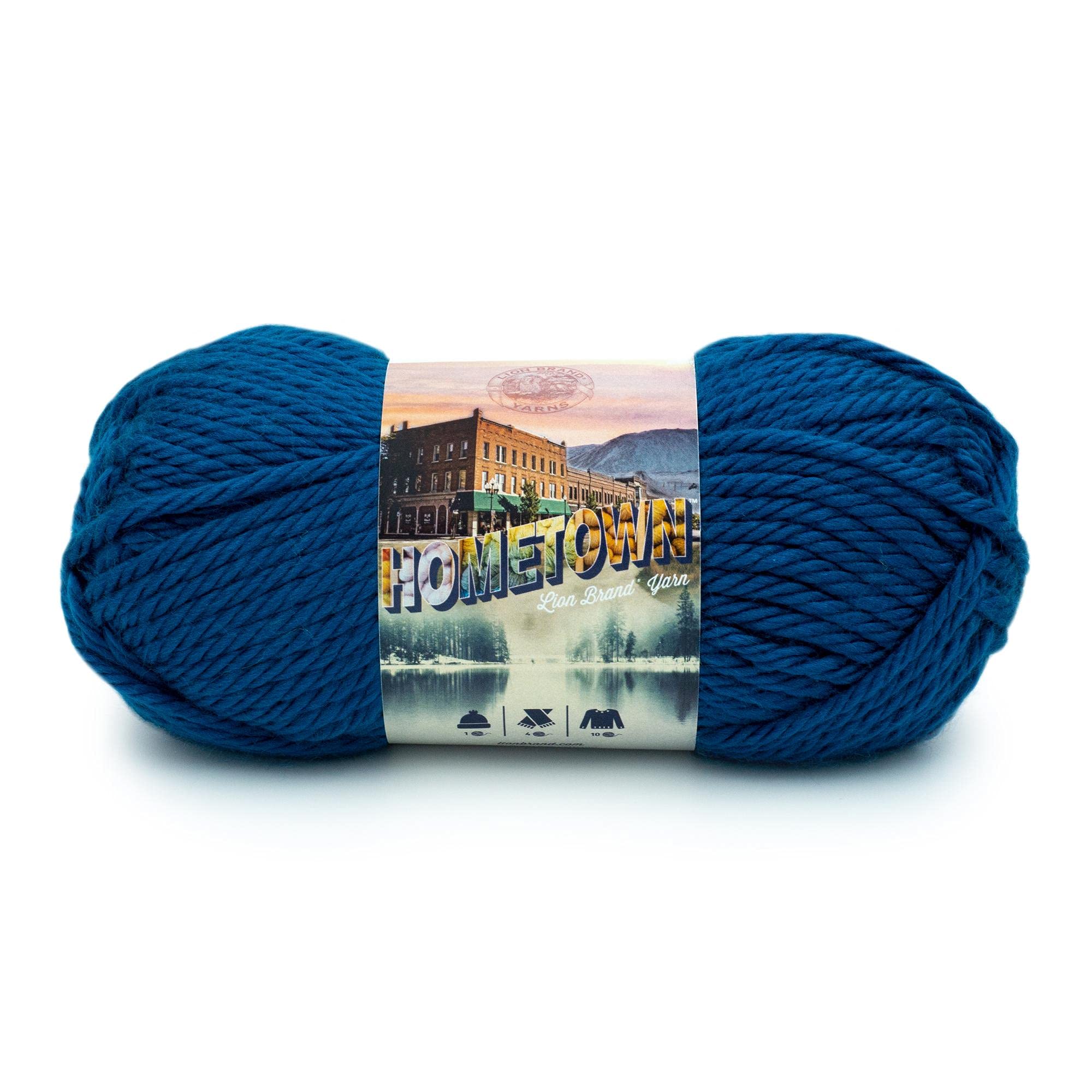 Lion Brand Yarn Hometown Super-Bulky Yarn for Knitting & Crocheting - 5oz/141g Soft Acrylic Yarn, 1 Skein, Athens Blue Sky - Perfect for Blankets, Scarves, and Winter Crafts