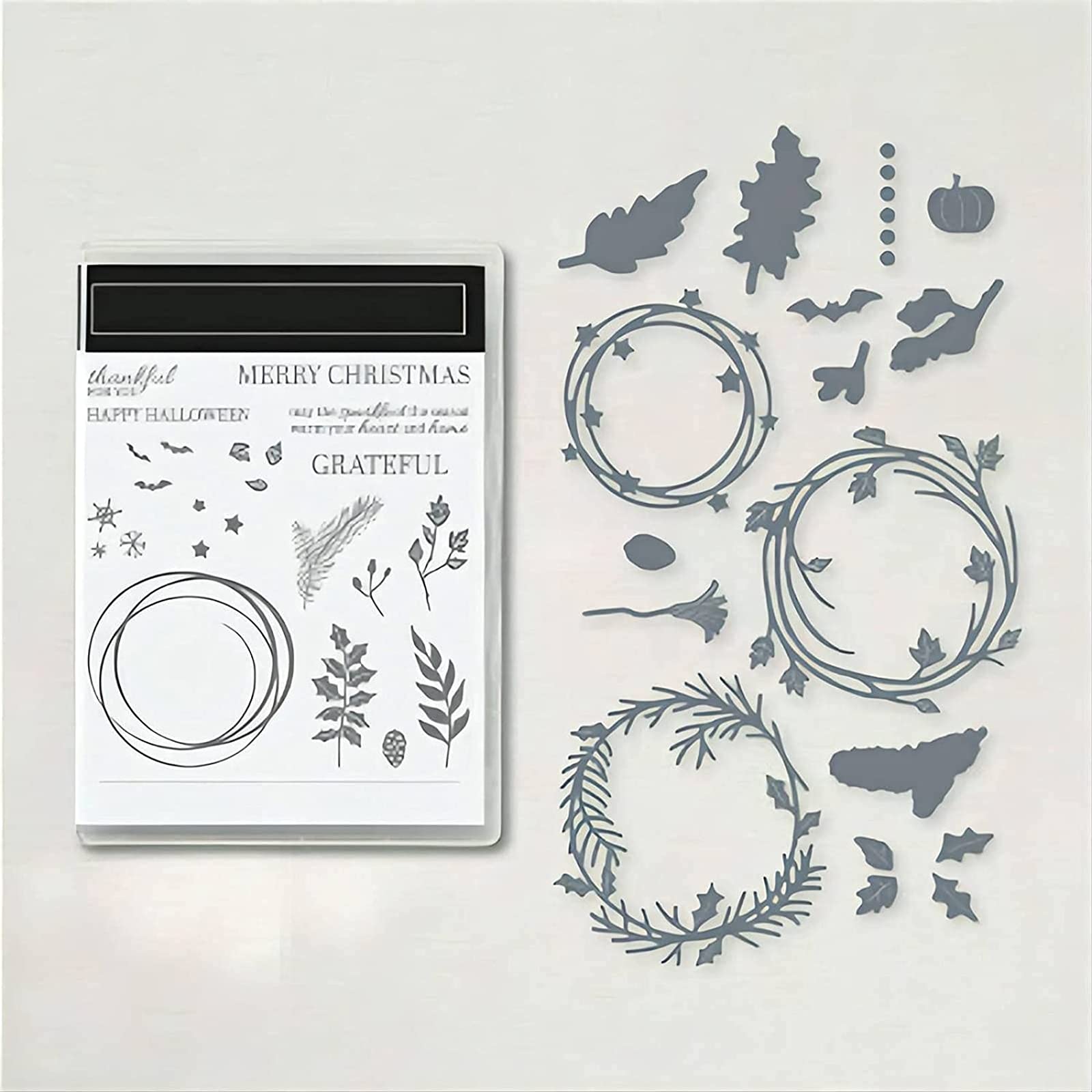 Floral Clear Stamps and Cutting Dies for Card Making - Christmas Halloween Transparent Silicone Seals with Etching Knife Mold - DIY Scrapbooking, Photo Album & Handmade Decorations (Set 5394) - Perfect for Holiday Greeting Cards, Gift Tags & Craft Projects