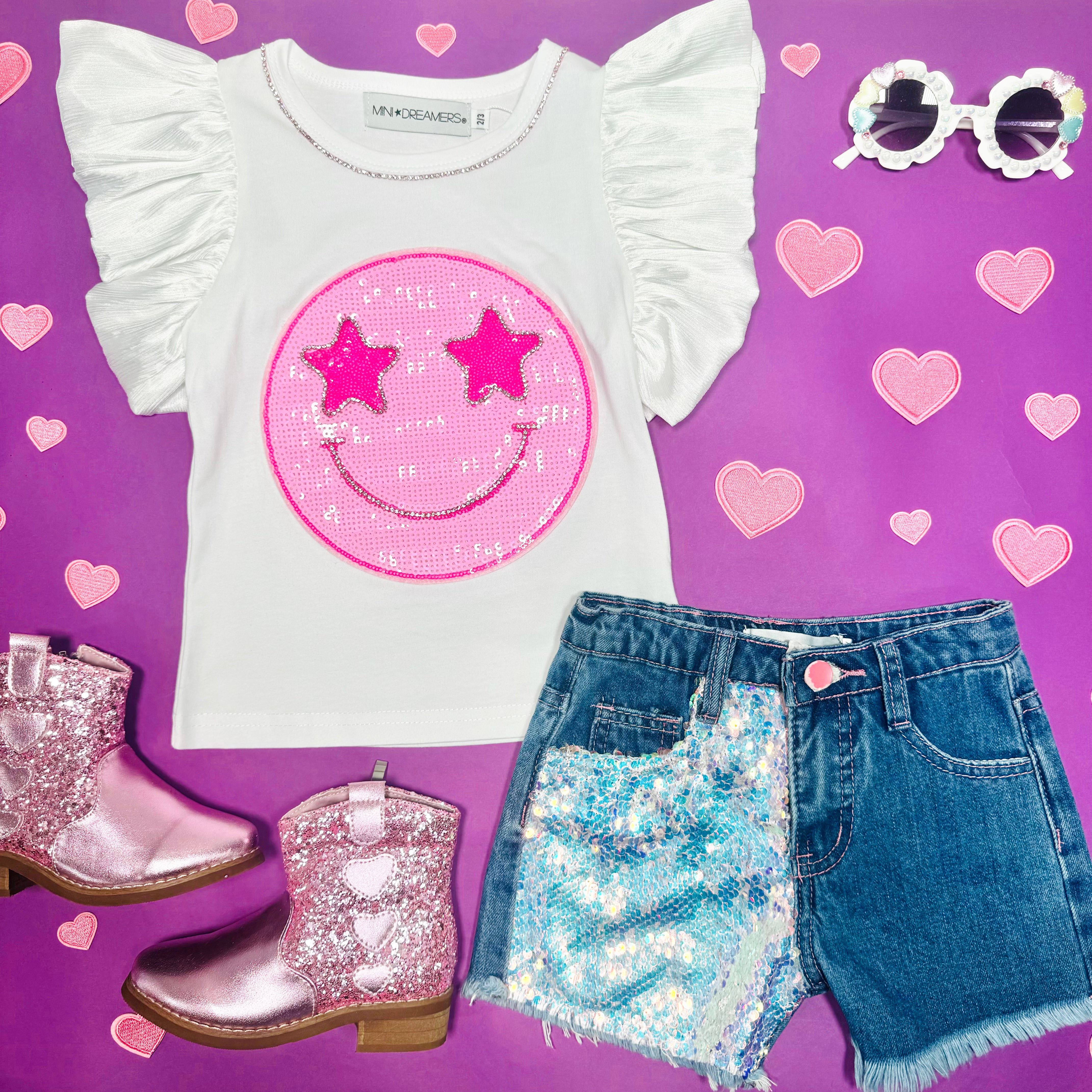Sparkle & Shine: STARSTRUCK SEQUIN SMILEY RUFFLE TOP Women's Party Blouse - Perfect for Festivals, Night Out & Special Occasions