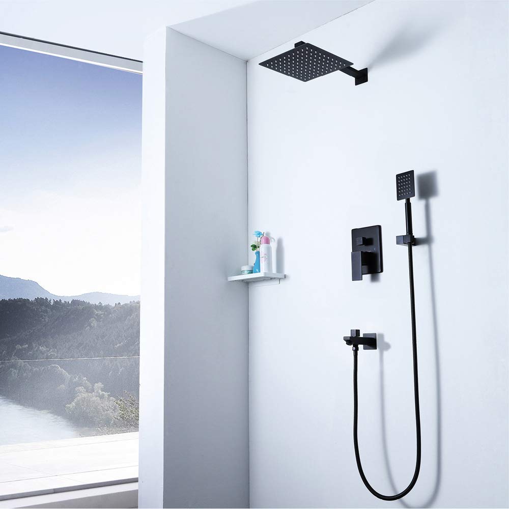 Premium Matte Black Rainfall Shower System Complete Kit - High Pressure Rain Shower Head & Handheld Shower Head Set for Modern Bathroom | Perfect for Spa-Like Experience, Master Bathroom Renovation & Luxury Home Upgrade