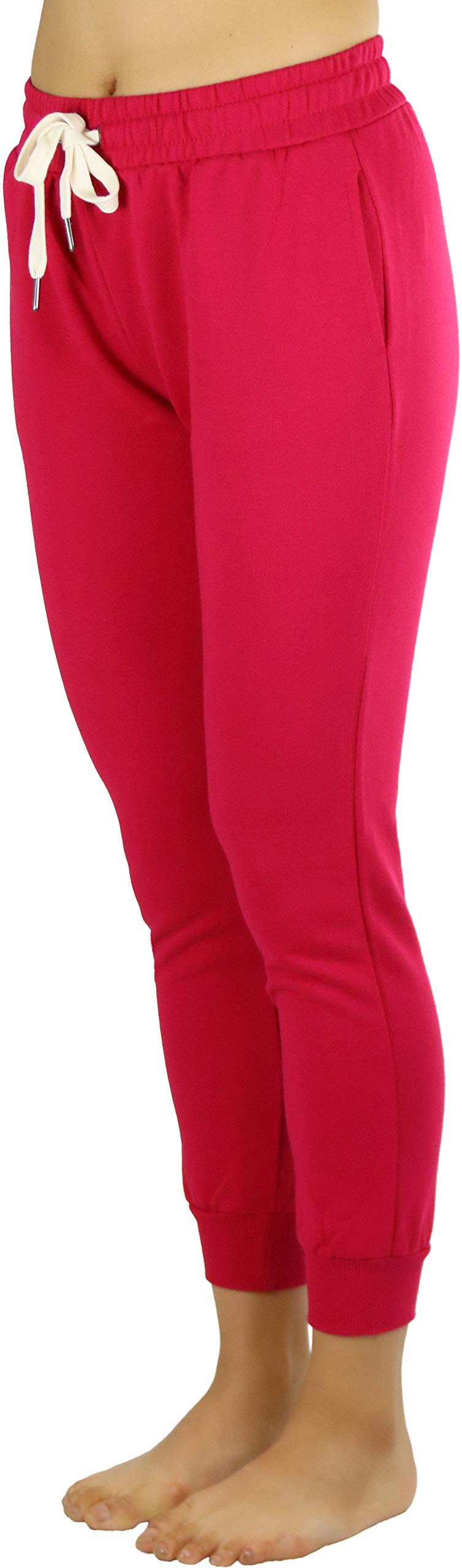 ToBeInStyle Women's French Terry Capri Jogger Pants with Drawstring Waistband - Comfortable Lounge & Workout Pants for Yoga, Running, and Casual Wear