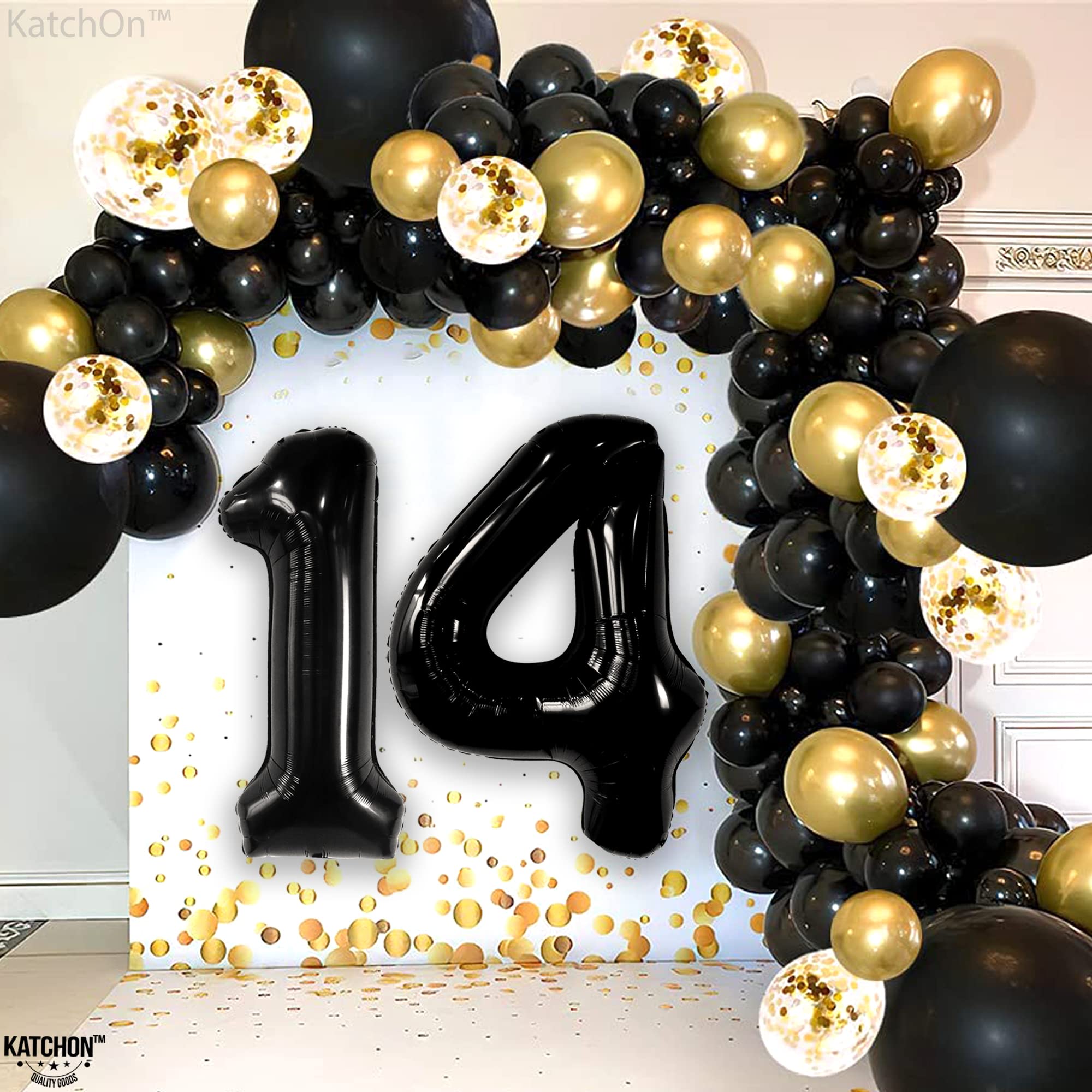 KatchOn 40 Inch Giant Black 14 Balloon Numbers Foil - Birthday Party Decorations for Boys | 14th Birthday Balloons for Teen Boy Party Supplies | Perfect for Birthday Parties, Graduations & Special Celebrations