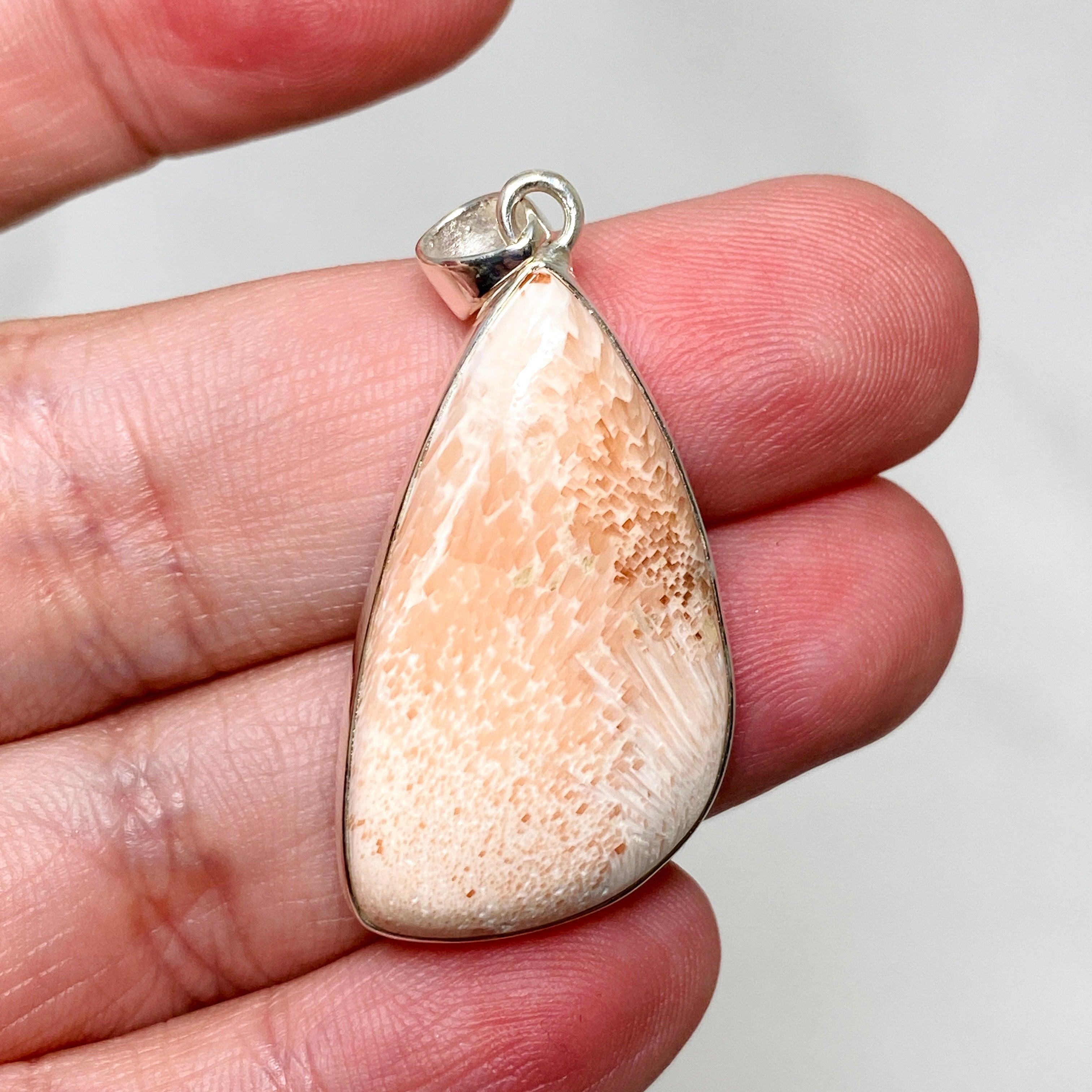 Natural Peach Scolecite Freeform Pendant Necklace - Healing Crystal Jewelry for Meditation, Energy Balancing & Spiritual Growth - KPGJ4526