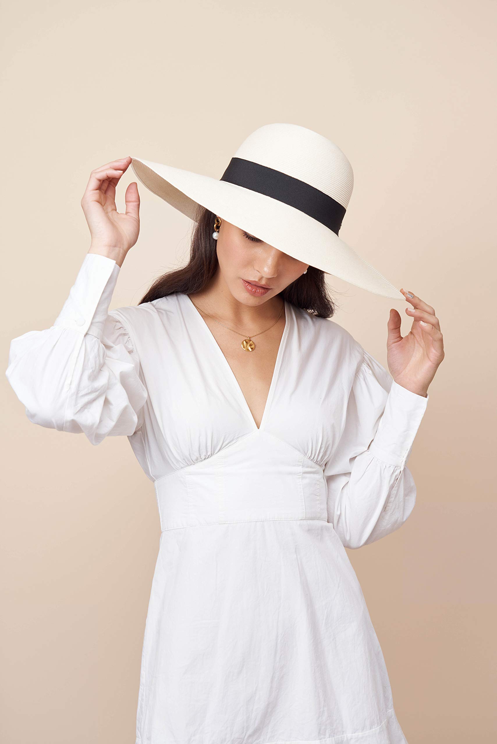 Pineapple & Star Jeune Women's Wide Brim Sun Hat - UPF 50+ UV Protection Straw Beach Hat with Fine Braid Design | Perfect for Summer, Vacations, Poolside, and Outdoor Activities