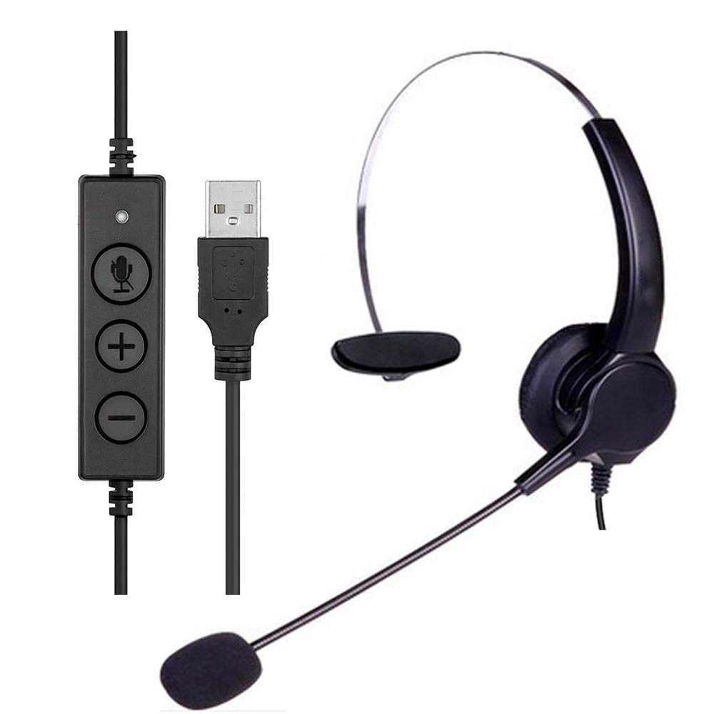 TelPal USB Monaural Noise Cancelling Headset with Adapter - Ideal for Office, Call Centers, and Remote Work on PC/Laptop
