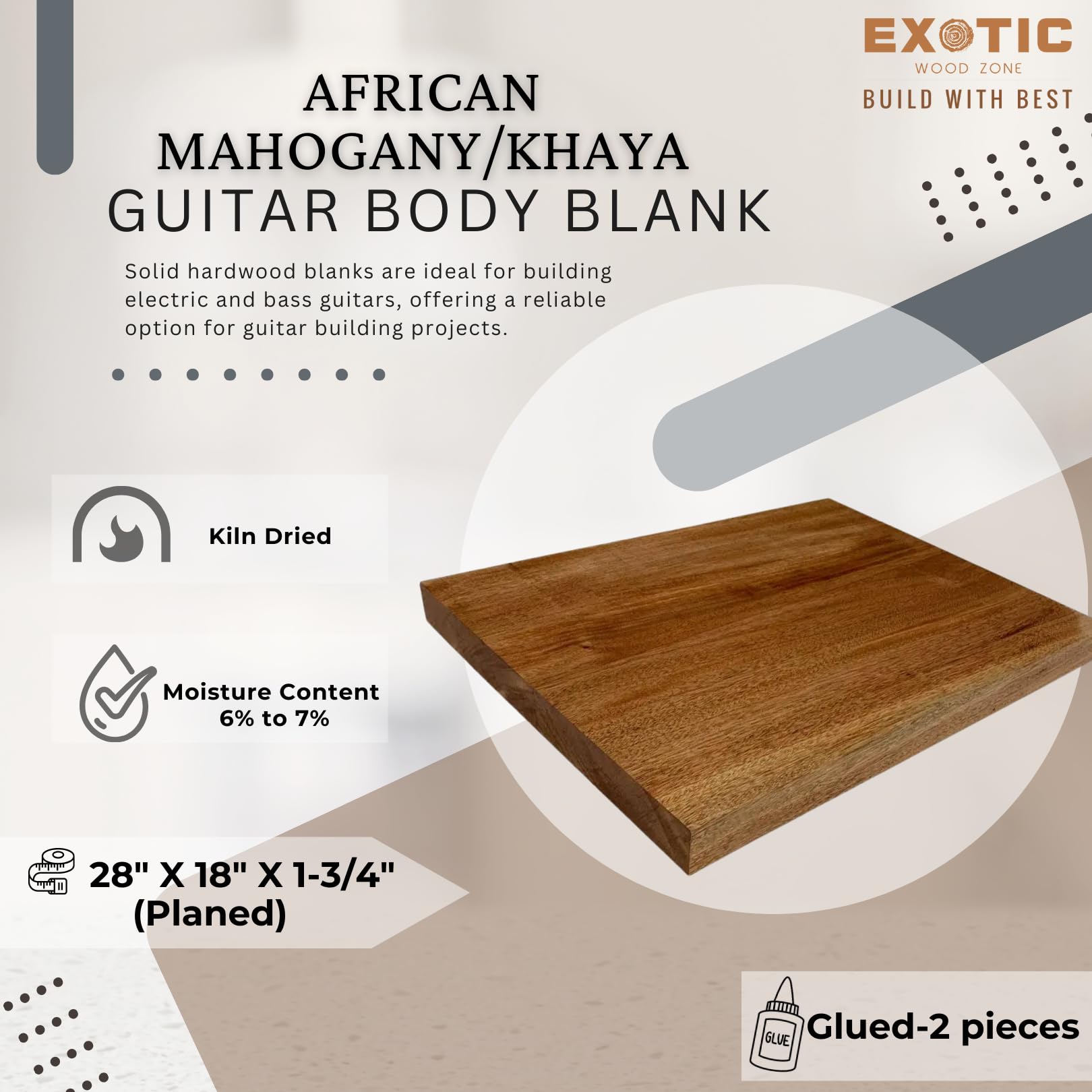 Premium African Mahogany Guitar Body Blank Set - 28