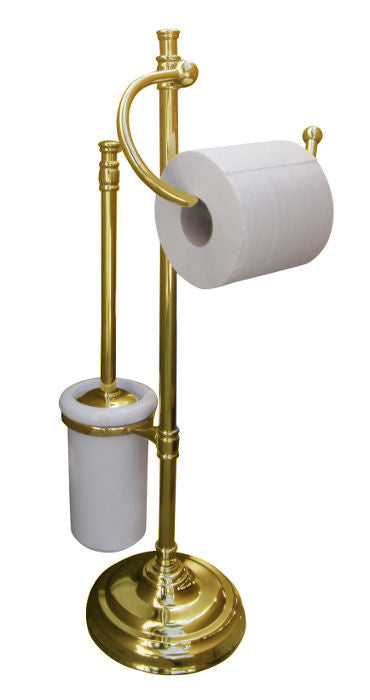 Brighton Floor Standing Toilet Brush & Toilet Paper Holder in Brass - Bathroom Organizer for Modern Homes