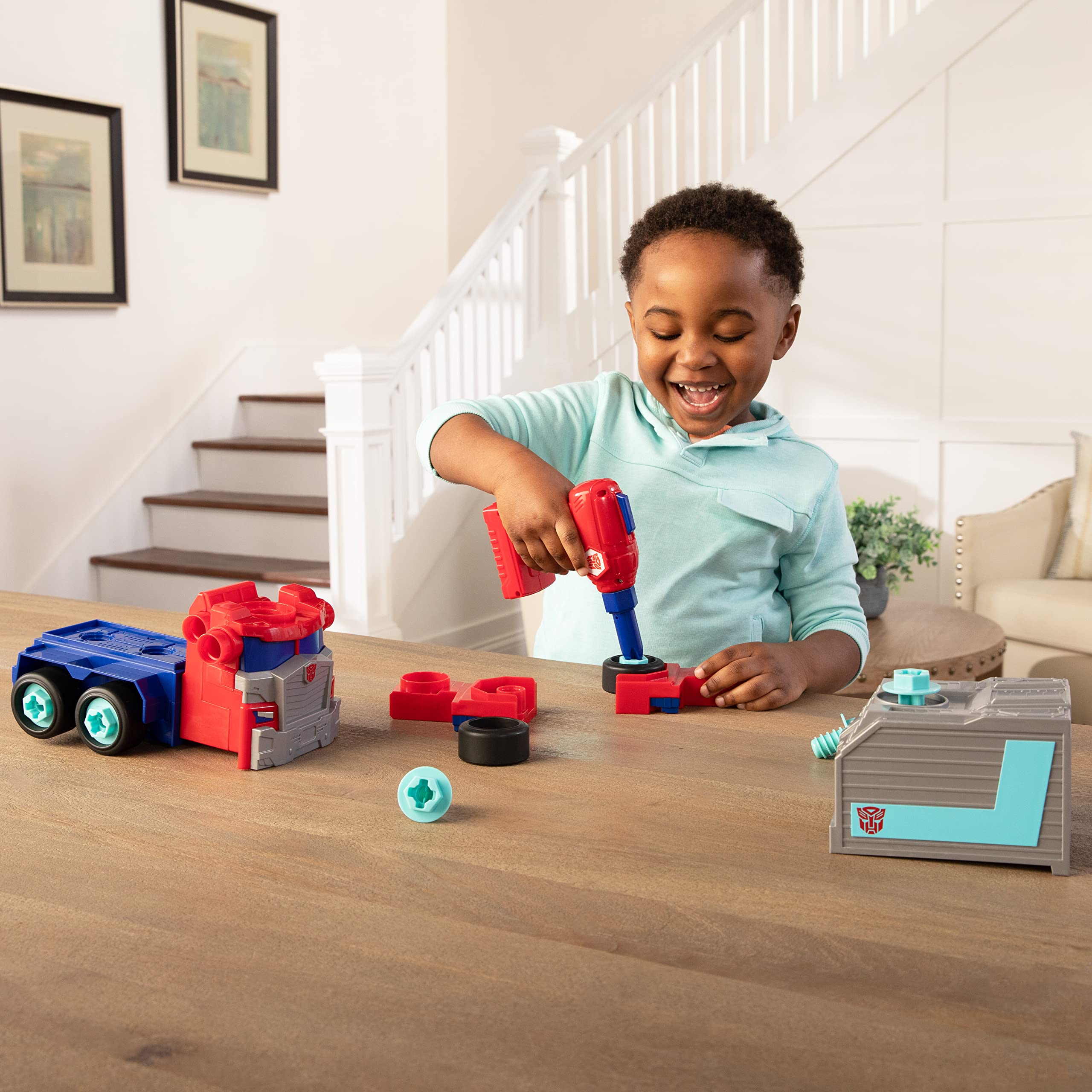 Optimus Prime Building Toys for Kids - STEM Educational Robot Construction Set with Electric Drill & AA Batteries - Transformers Action Figure for Boys & Girls Ages 18+ Months - Perfect for Birthday Gifts & Creative Playtime