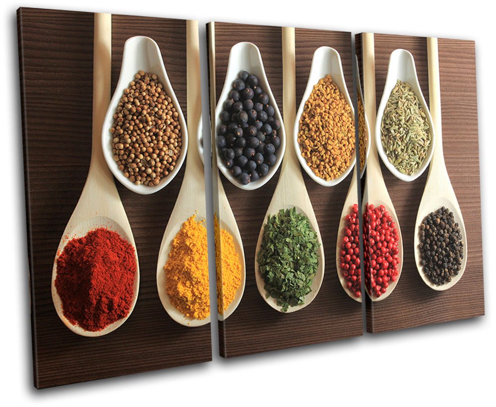Bold Bloc Design - Indian Spices Kitchen Canvas Art Print 31.5x47.2 Inch Box Framed Wall Decor - Handmade in UK - Ready to Hang - Perfect for Kitchen, Dining Room & Indian Restaurant Decor