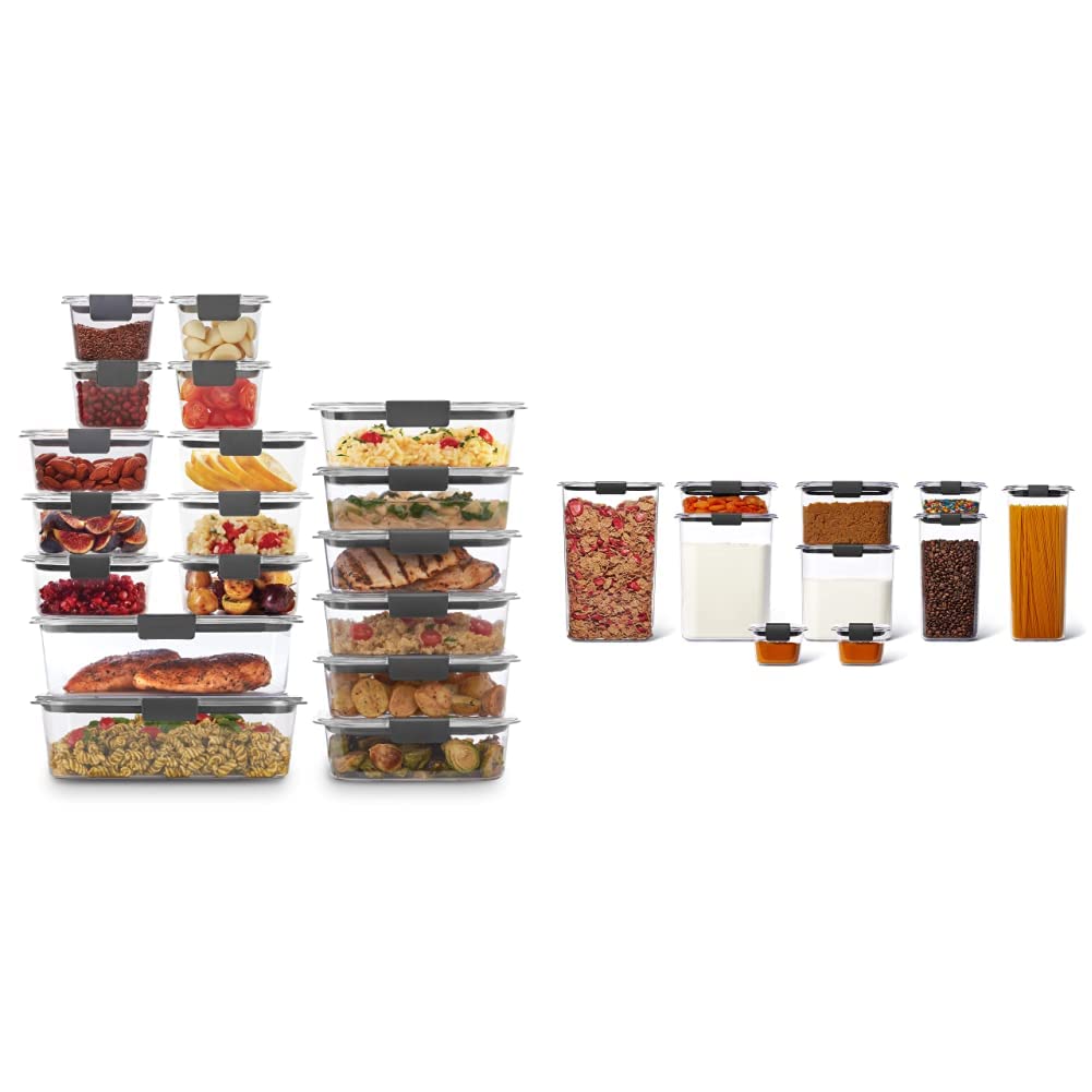 Rubbermaid Brilliance 44-Piece BPA-Free Food Storage Containers Set with Airtight Lids - Leakproof Plastic Containers for Meal Prep, Leftovers & Pantry Organization (10 Containers + 20 Lids) | Perfect for Kitchen, Office & On-the-Go Lunches
