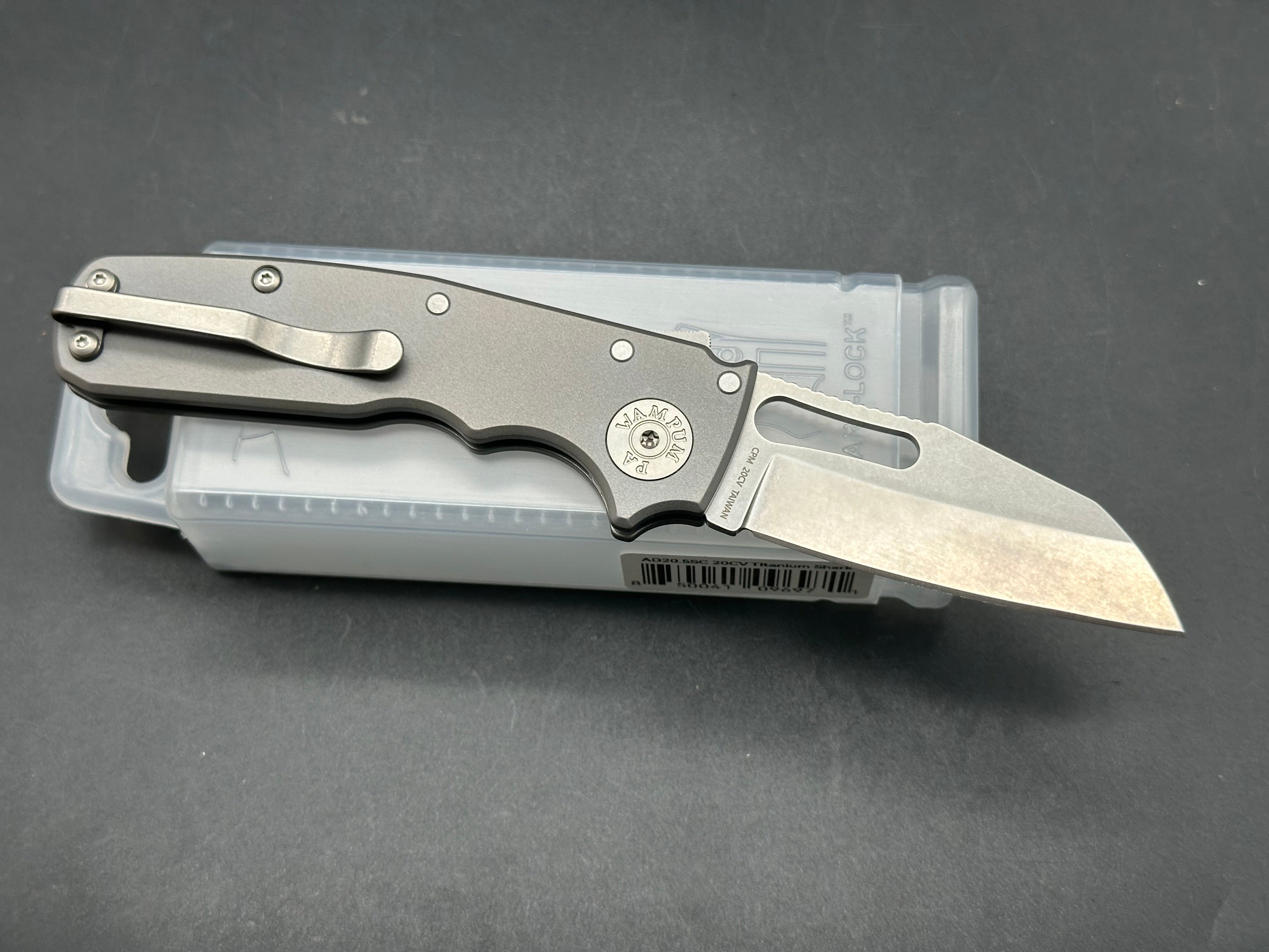 Demko Shark Cub 20CV Folding Knife - Shark Foot Blade, Smooth Titanium Handle - EDC, Outdoor Survival, Camping & Tactical Gear
