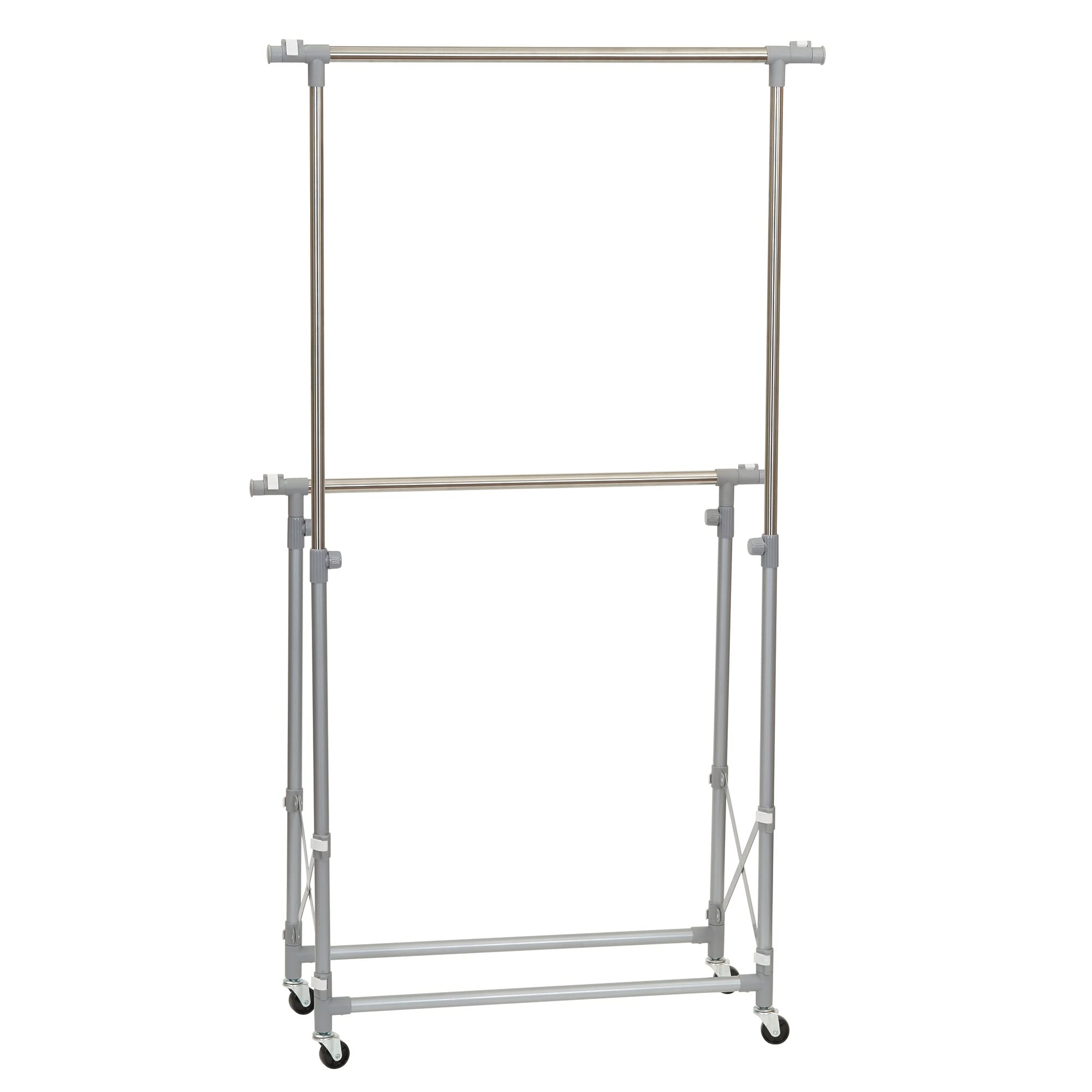 Premium Folding Double Garment Rack with Wheels - Heavy Duty Clothes Drying Rack for Laundry Room, Bedroom & Closet Organization | Space Saving Silver Garment Stand for Hanging Clothes, Towels & Coats (Ideal for Apartments, Dorms & Small Spaces)