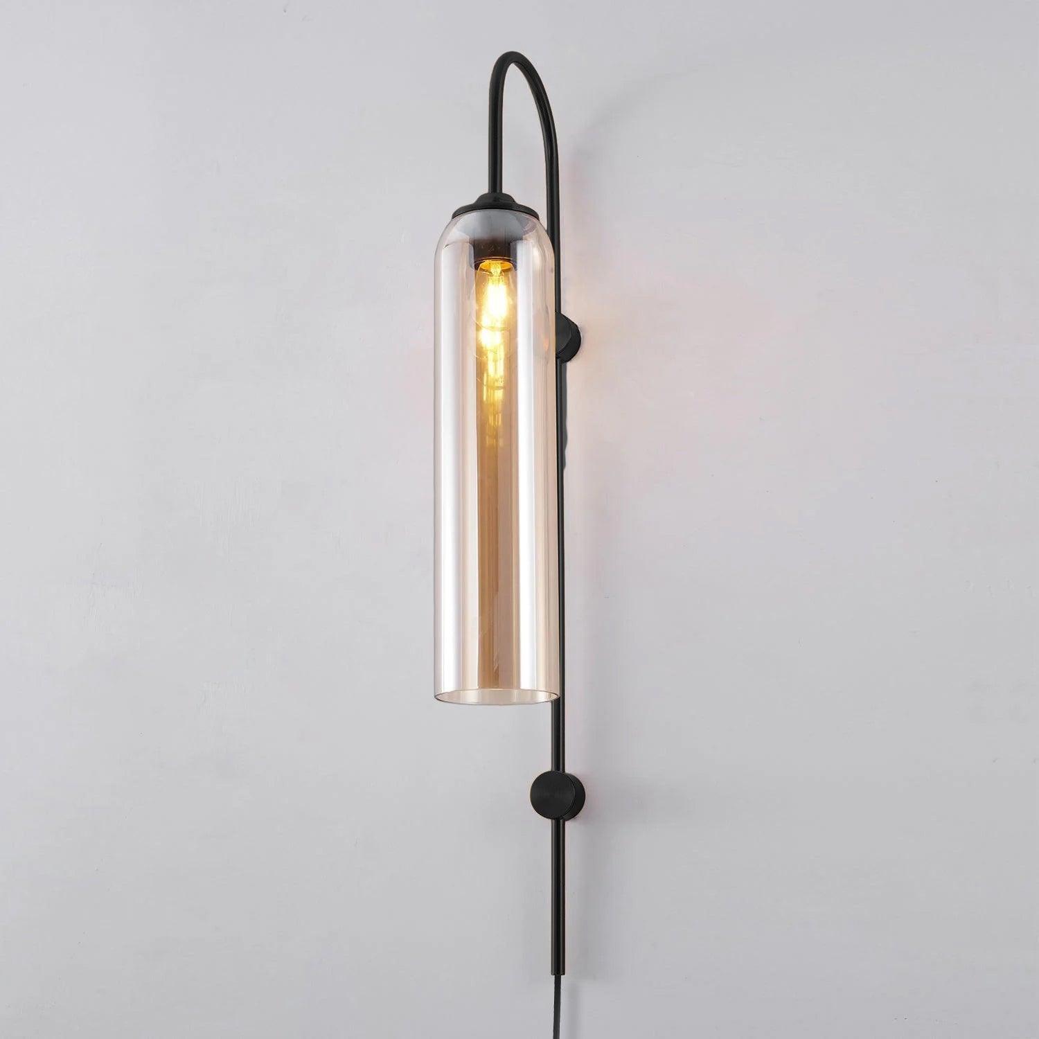 Modern Glass Plug-In Wall Sconce - Elegant Lighting for Bedroom, Living Room & Hallway - Energy Efficient LED Wall Light for Home Decor