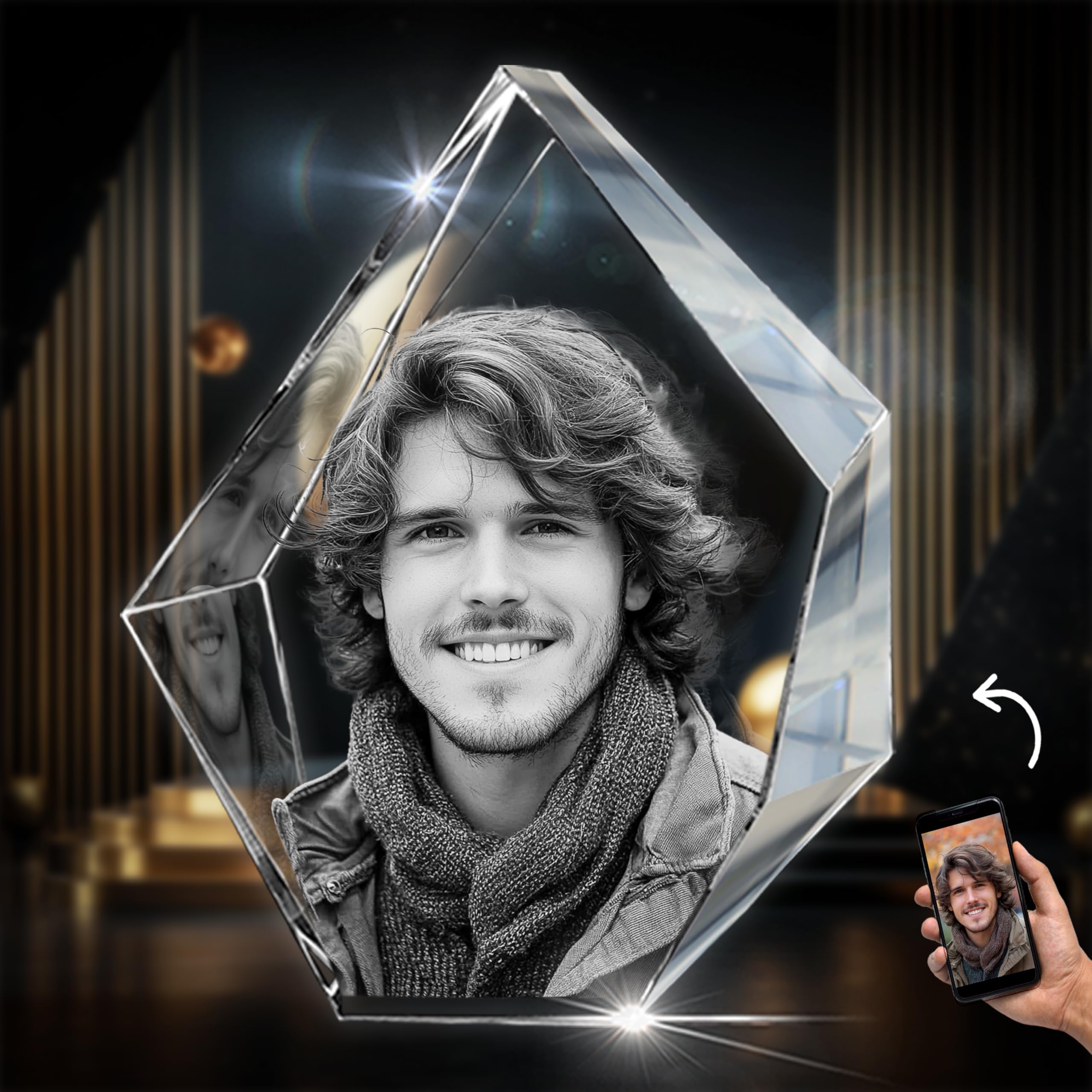 CAPTUR3D Personalized 3D Crystal Photo Gift - Custom Laser Etched Crystal with Your Photo - Perfect Mother's Day, Birthday & Anniversary Present for Mom, Wife & Women - Memorial Keepsake for Special Occasions - Home Decor & Office Display