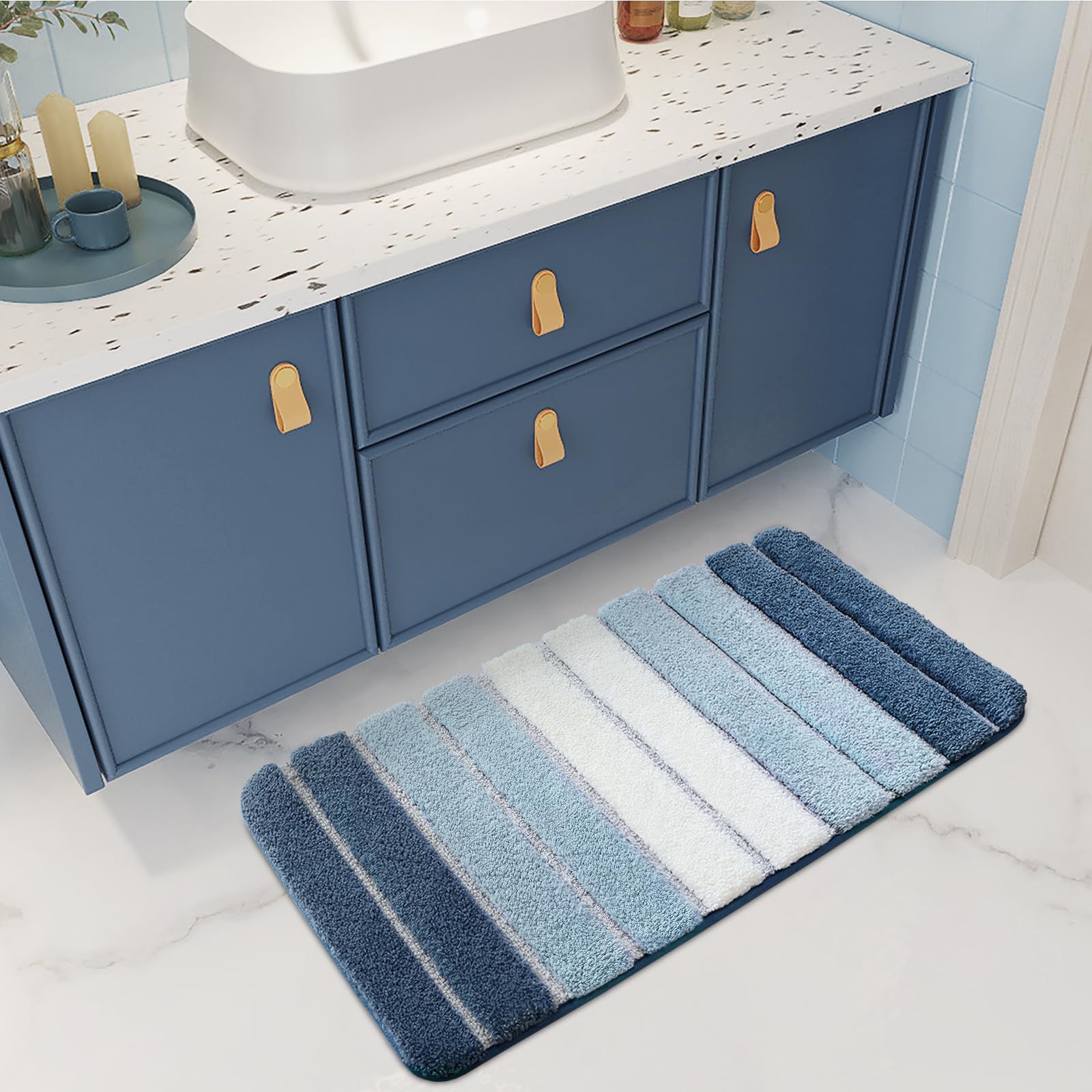 Non-Slip DEXI Bathroom Mat Rug 16x24 Inch, Super Absorbent Washable Shower Mat - Soft Floor Carpet for Bathroom, Sink & Tub Decor in Turquoise Blue - Perfect for Wet Floors, Bathroom Safety & Home Spa Relaxation