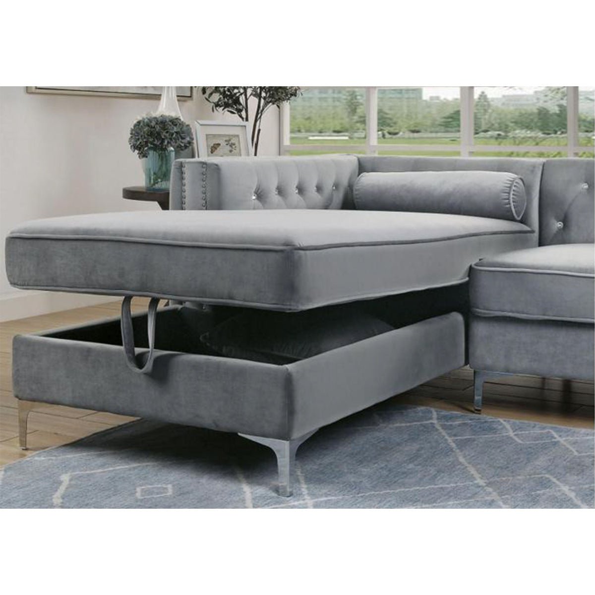 Celeste Grey 2-Piece Sectional Sofa with Left Side Storage Chaise - Modern L-Shaped Couch for Living Room, Family Room & Small Spaces