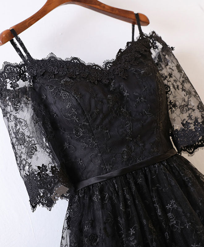 Elegant Black High-Low Lace Prom Dress for Women | Formal Homecoming Gown | Perfect for Prom Night, Graduation & Special Occasions