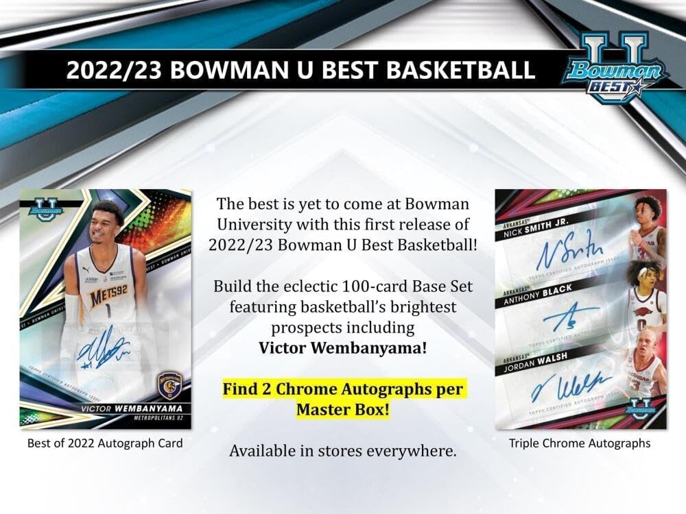 2022-2023 Bowman University's Best Basketball Hobby Box - 12 Packs (4 Cards Each) with 2 Autographs - Featuring Victor Wembanyama Rookie Cards - Perfect for Basketball Card Collectors and NBA Memorabilia Enthusiasts