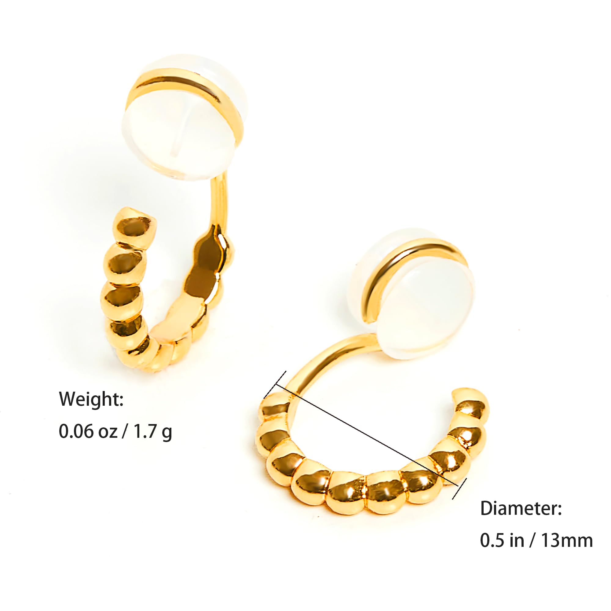 14K Gold Plated Clip-On Hoop Earrings for Women - Non-Pierced Small Hoop Earrings with Cubic Zirconia, Mini Beaded Fake Piercing Earrings Set of 2 Pairs - Perfect for Everyday Wear, Parties & Special Occasions