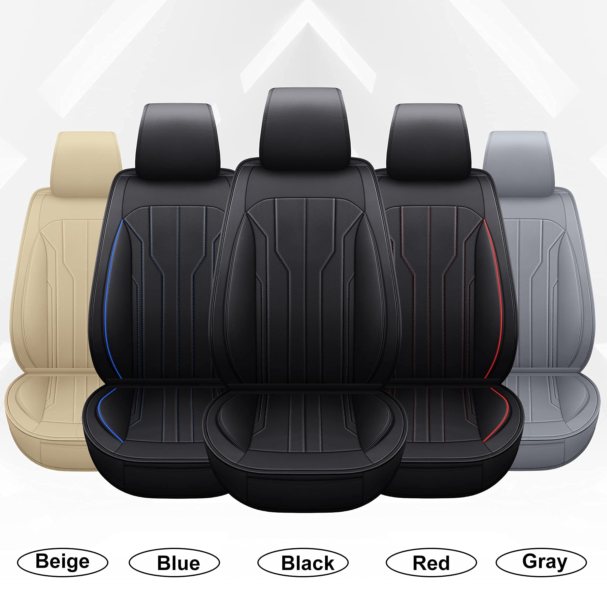 Premium AOOG Leather Car Seat Covers - Universal Fit Leatherette Automotive Seat Protectors for Cars, SUVs & Trucks | Non-Slip Vehicle Interior Accessories (Full Set, Black) | Perfect for Daily Commute, Road Trips & Family Travel