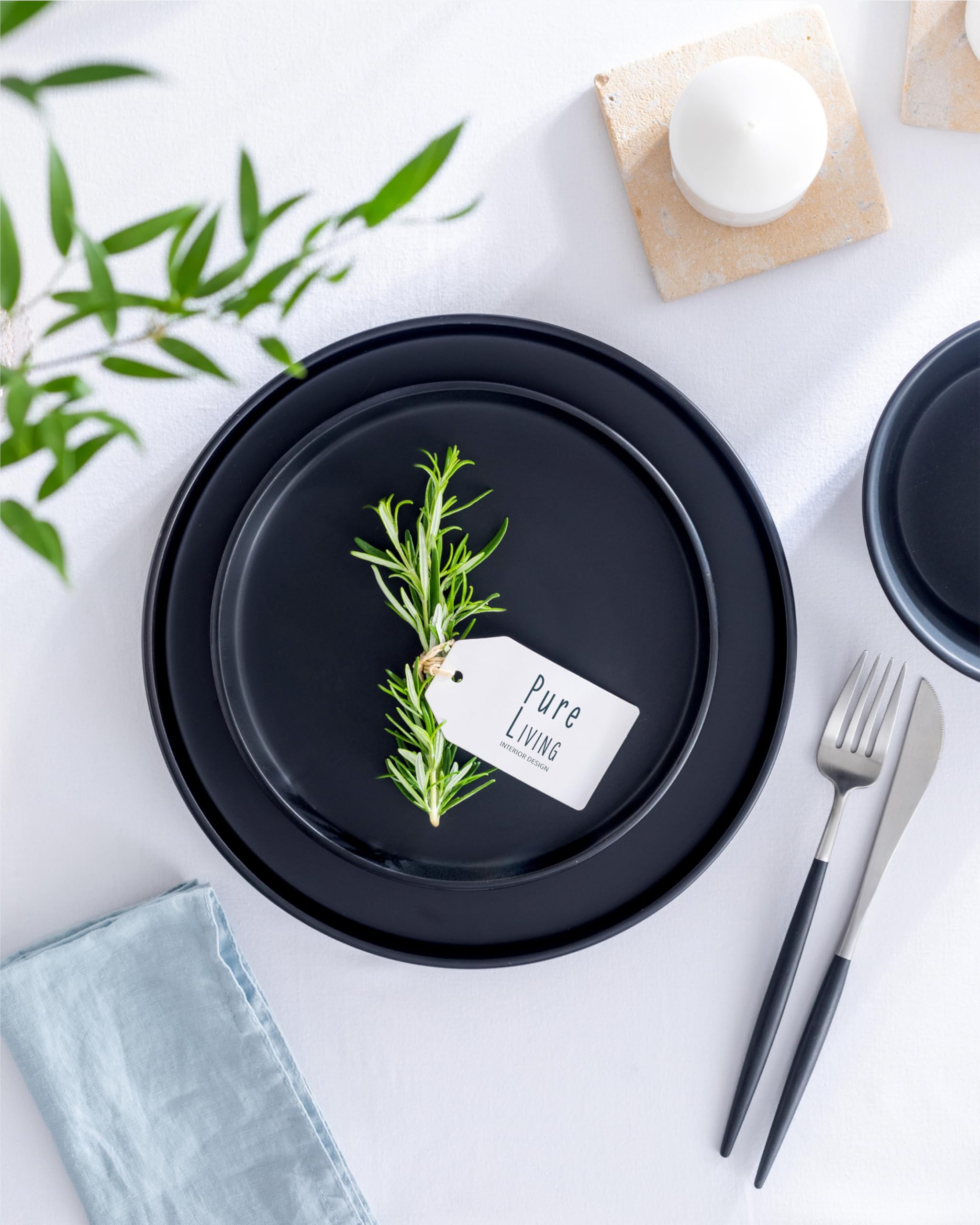 Premium Matte Black Stoneware Pasta Bowls Set of 4 - 7.7