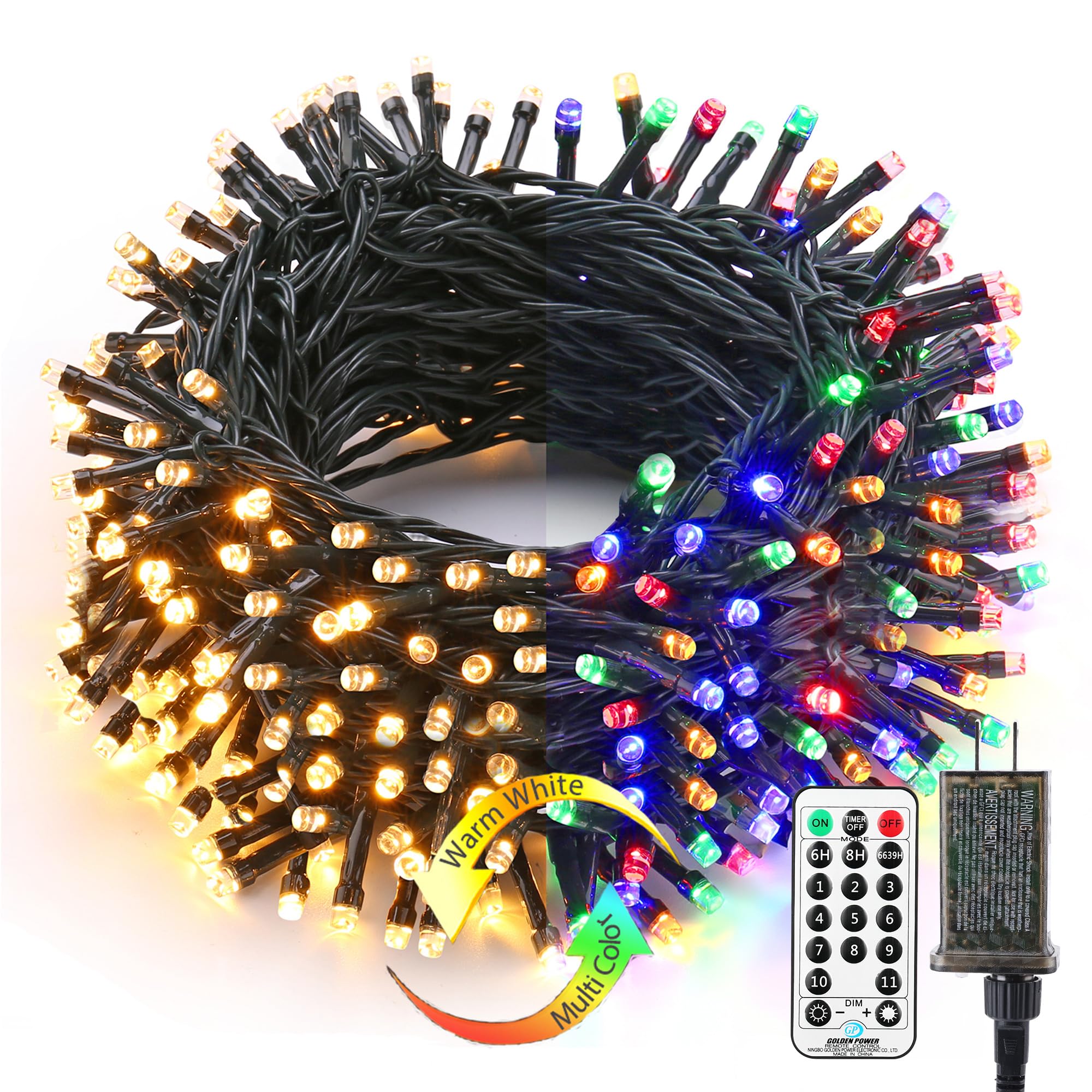 Brizled 500 LED Color Changing Christmas Lights Outdoor - 180.4ft Waterproof String Lights with Remote Control, 11 Lighting Modes (Warm White & Multicolor) - Perfect for Christmas Tree Decorations, Xmas Party, Home, Garden, and Outdoor Holiday Lighting
