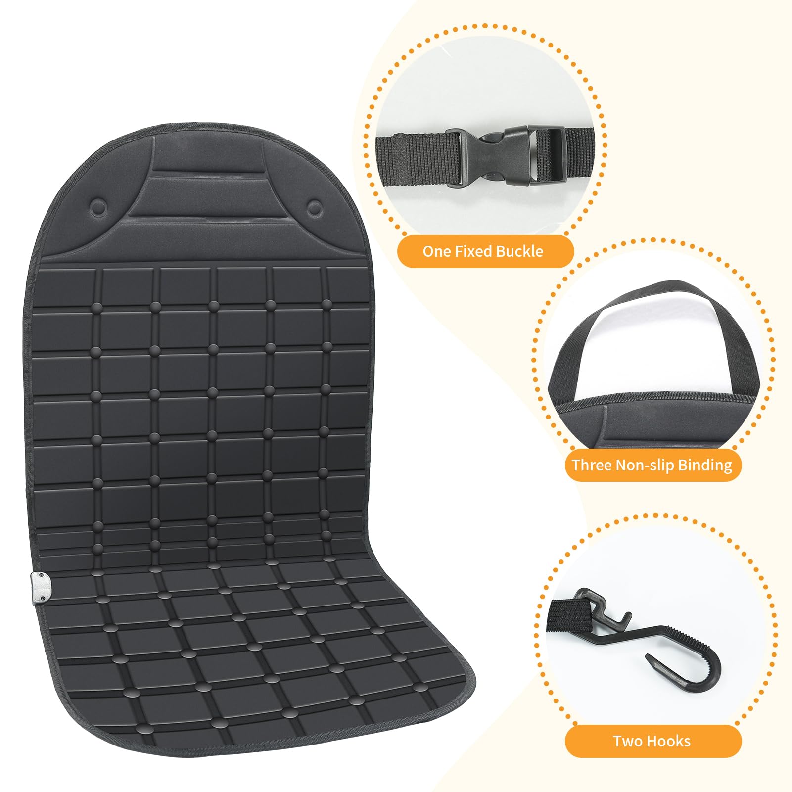 Premium Adjustable Winter Seat Covers with Buckle - 2-Pack Black Car Seat Cushions for Back & Seat Support - Perfect for Cold Weather Commuting & Long Road Trips