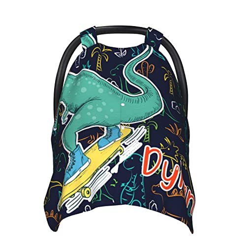 Custom Dinosaur Car Seat Canopy Cover with Name - Personalized Nursing & Breastfeeding Cover for Baby Boys & Girls - Newborn Infant Car Seat Shade for Travel, Shopping & Outdoor Protection