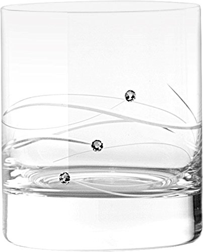 Barski Premium 26 oz Whiskey Decanter Set with 4 Crystal 10.5 oz Tumblers - Handmade European Glass Barware Decorated with Genuine Diamonds - Luxury Gift Boxed for Home Bar, Wedding & Anniversary Gifts - Elegant Cocktail Serving Set for Whiskey, Bourbon & Scotch