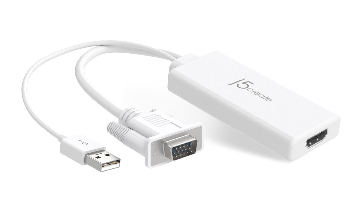 J5Create VGA to HDMI Video Adapter with Audio - Convert Analog to Digital for Monitors, Projectors & TVs - Perfect for Home Office, Gaming & Presentations