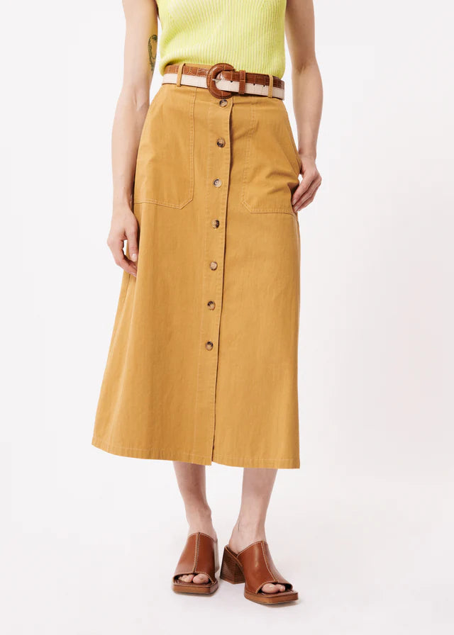Pinar Mustard Yellow Skirt - Women's A-Line Midi Skirt with Pockets | Perfect for Casual Outings, Office Wear & Summer Dressing