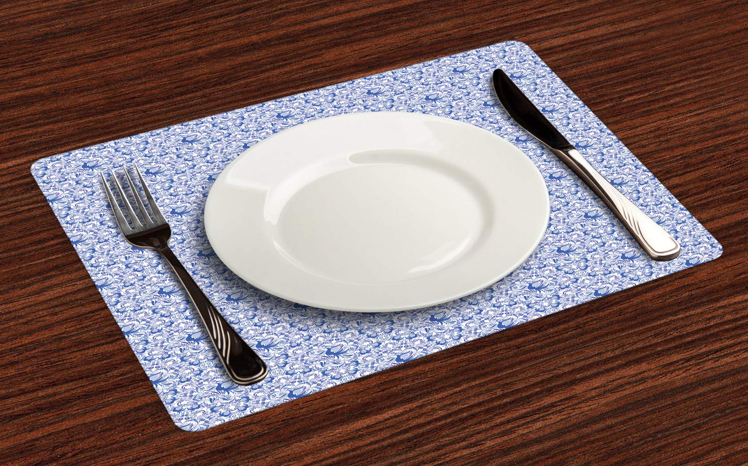 Ambesonne Floral Place Mats Set of 4 - Circular Bird & Flower Folk Art Print, Washable Fabric Dining Table Mats in Violet & Ceil Blue | Perfect for Home Decor, Dinner Parties & Holiday Table Settings