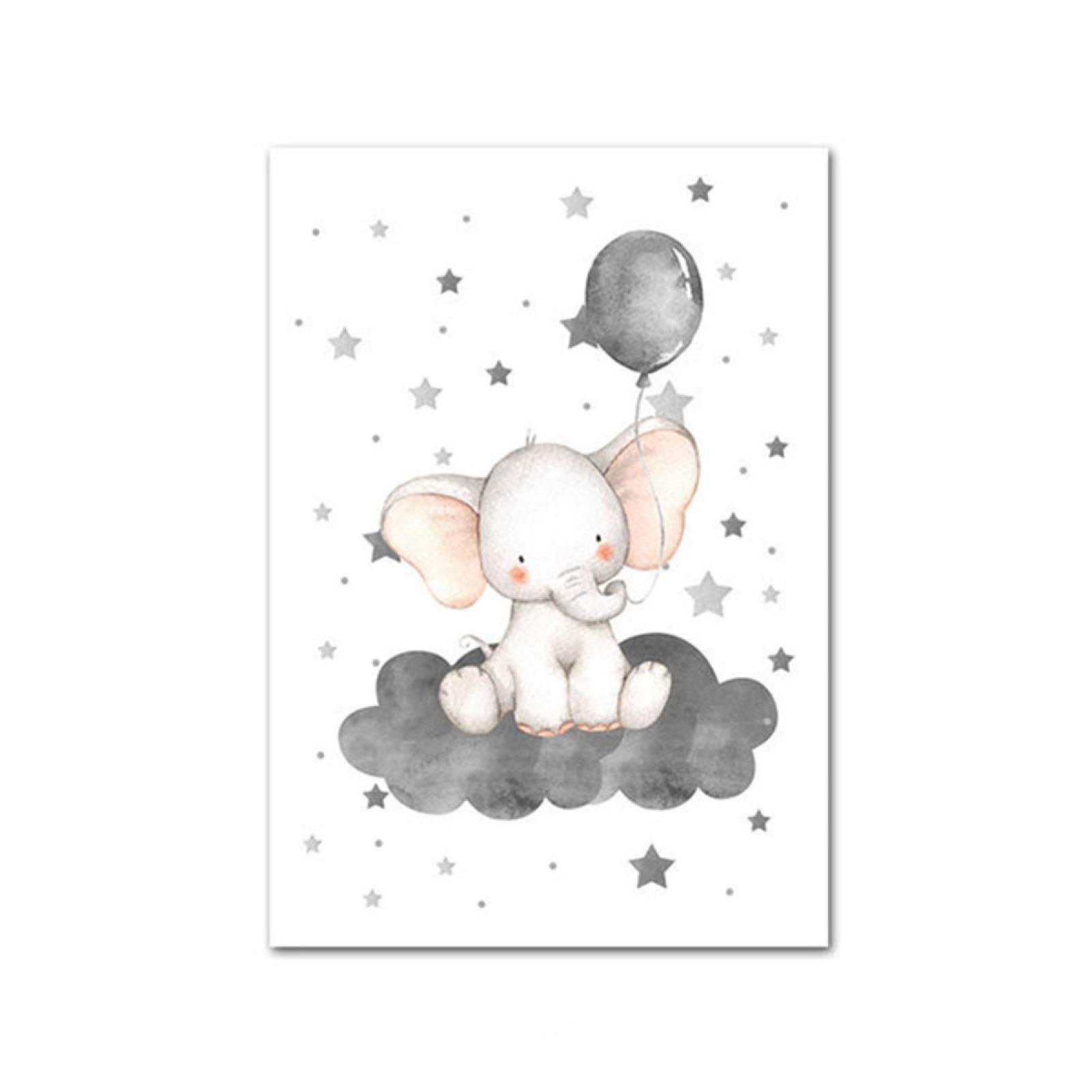 Elephant Star Cloud Balloon Canvas Wall Art - Modern Kids Room Decor & Living Room Paintings for Home Decoration | Perfect for Nursery, Bedroom & Office Wall Hanging