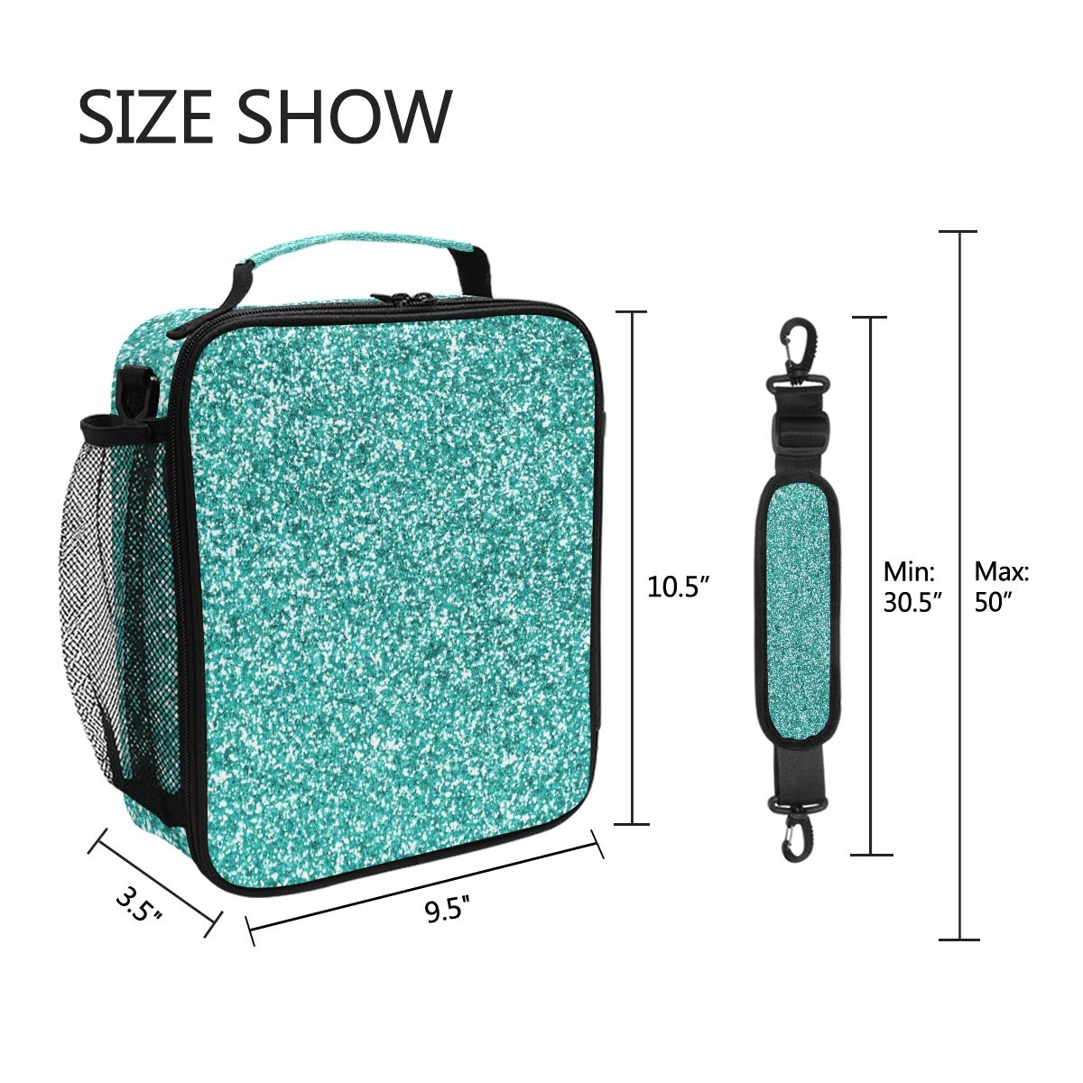 Glittery Teal Insulated Lunch Box - Large Thermal Lunch Bag for Women, Men & Kids - Meal Prep Cooler & Warmer with Adjustable Shoulder Strap - Perfect for School, Work, Picnics & Outdoor Activities