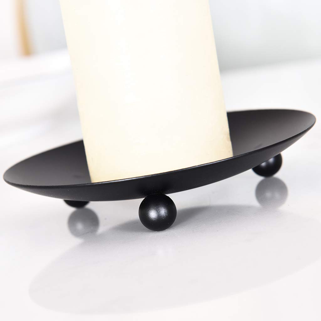 Black Iron Plate Candle Holder Set of 2 - 4.37