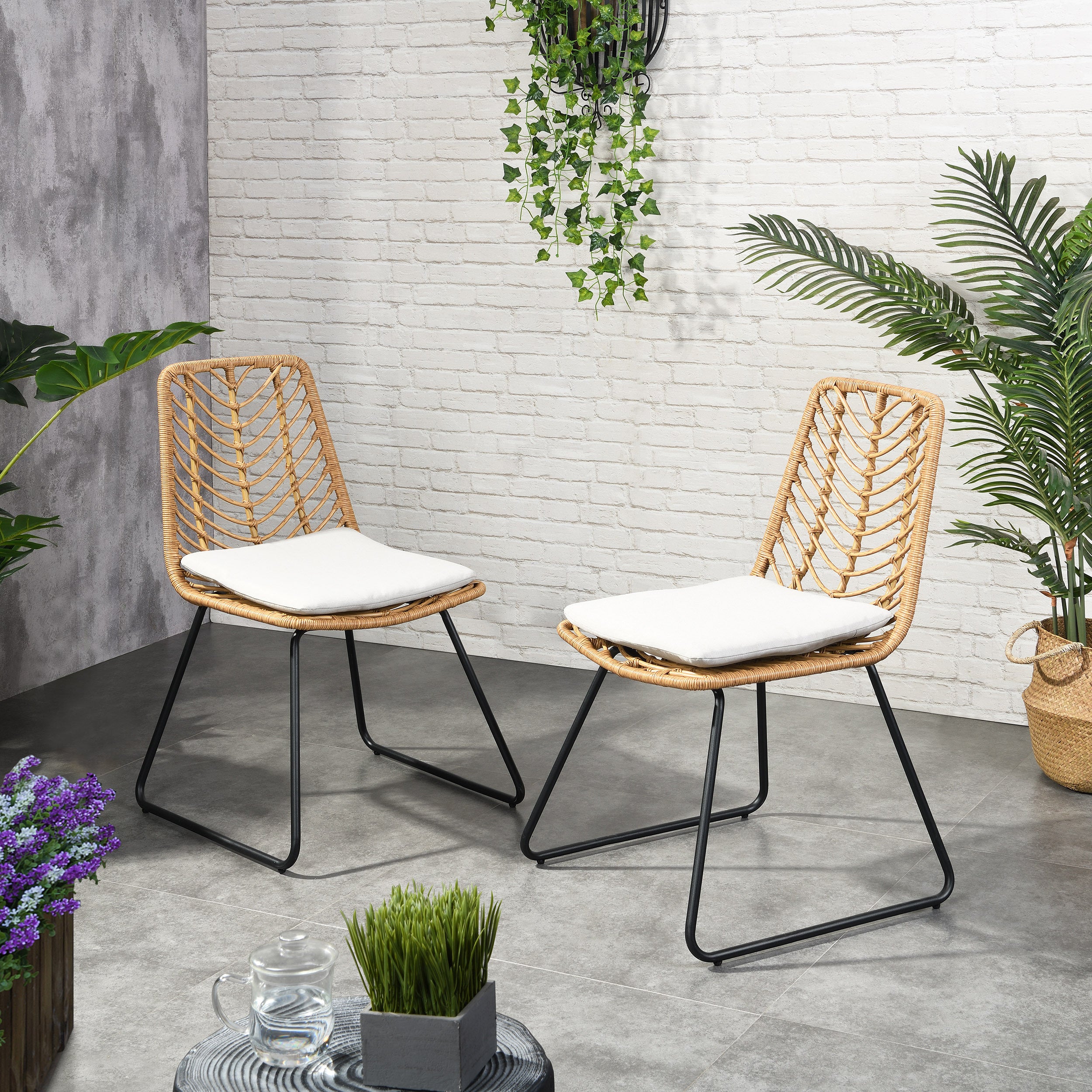 DEJA CHAIR Set of 2 with 2 Cushions - Modern Patio Lounge Chairs for Outdoor, Garden, Poolside & Balcony Relaxation