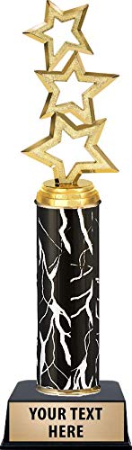 Custom Engraved Black Lightning Three Star Trophy by Crown Awards - Personalized Awards for Sports, Academic & Corporate Recognition - Perfect for Tournaments, Graduations & Employee Appreciation