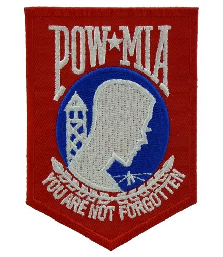 Red White & Blue POW MIA Logo Patch - Military Veteran Embroidered Iron-On Badge for Jackets, Hats & Backpacks - Perfect for Memorial Day, Veterans Day & Patriotic Events