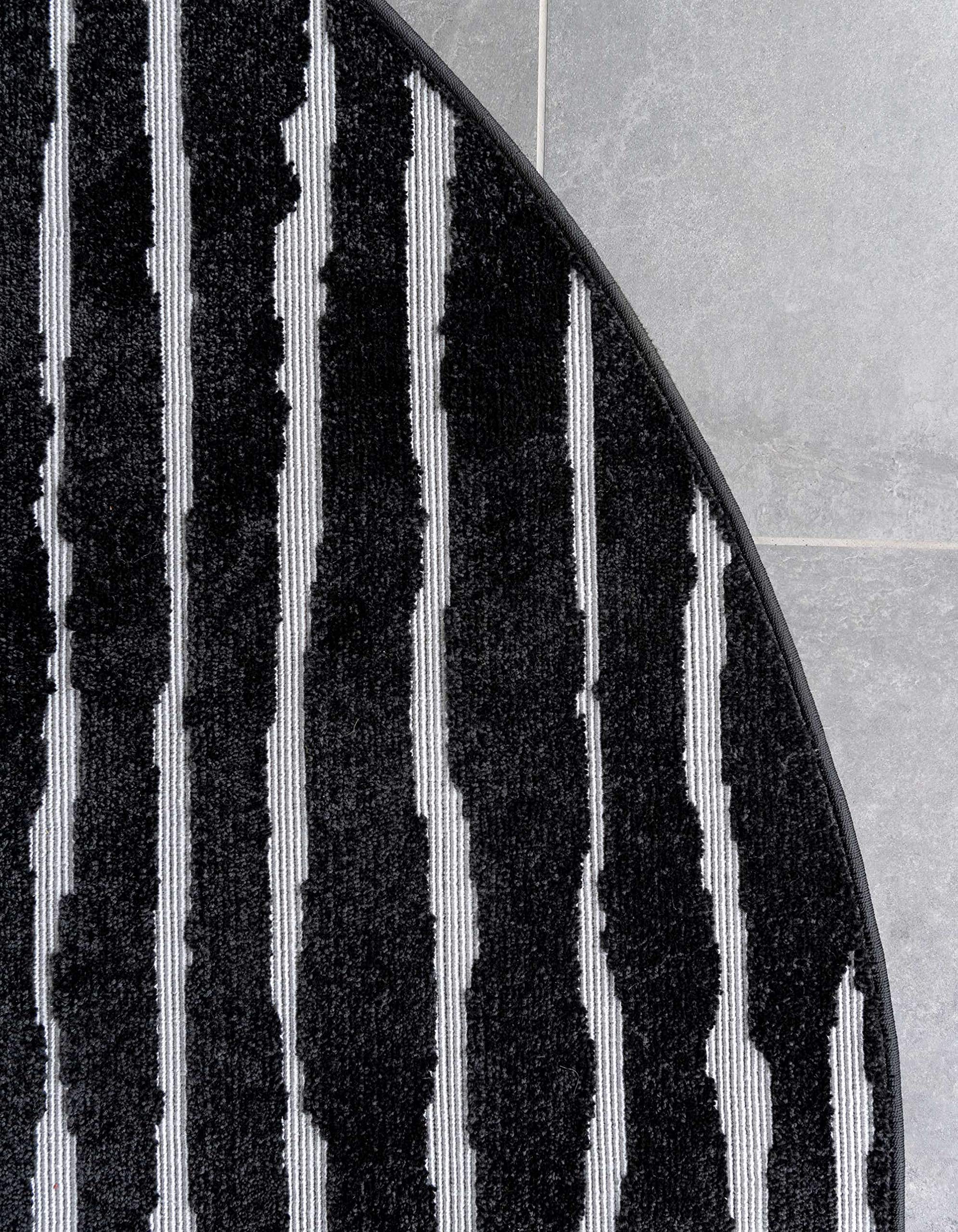 Unique Loom Sabrina Soto Outdoor Collection Geometric Modern Vibrant Striped Carved Area Rug 8x8 ft Black Ivory - Perfect for Patio, Deck, Sunroom & Outdoor Living Spaces