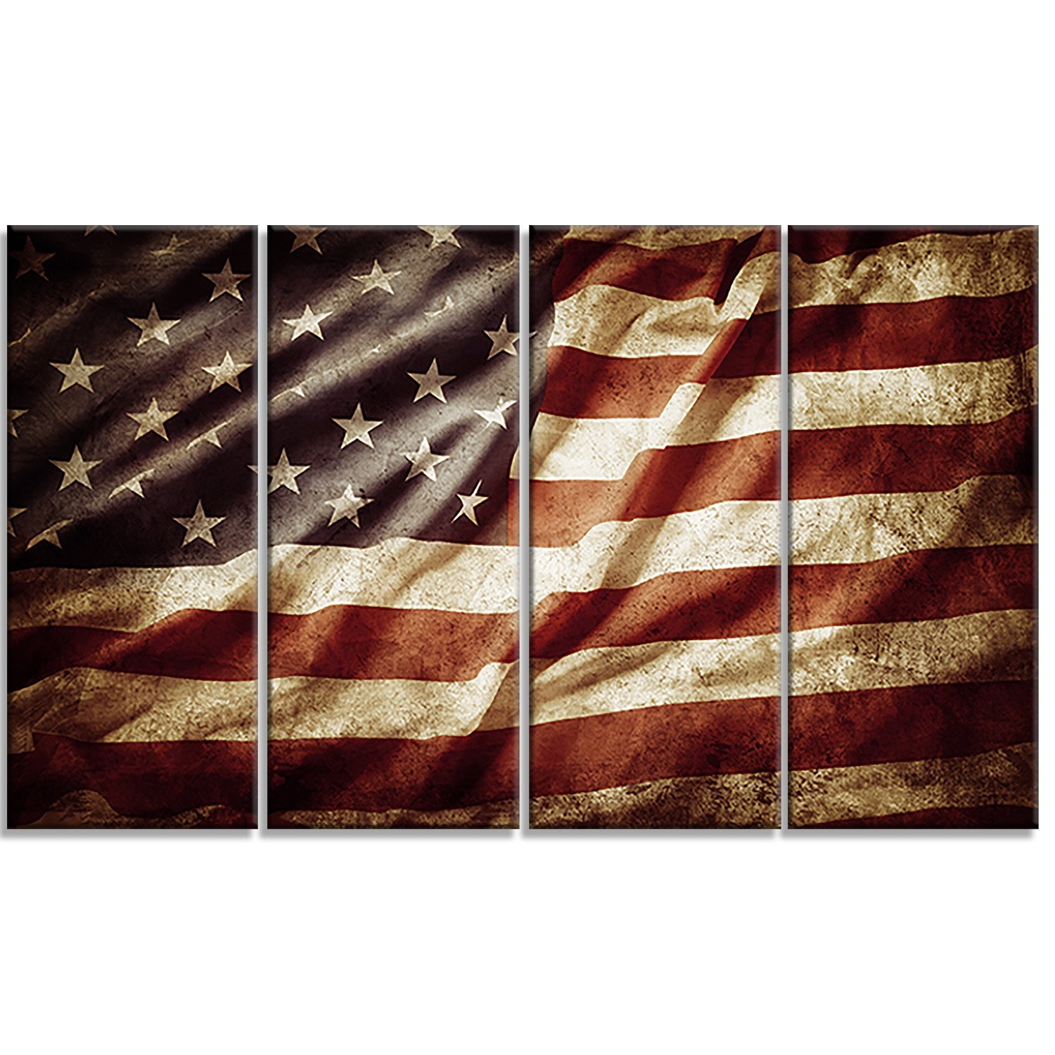 Designart American Flag Metal Wall Art - Contemporary Patriotic Home Decor - 48x28 Inches - 4 Panel Set - Perfect for Living Room, Office & Outdoor Spaces