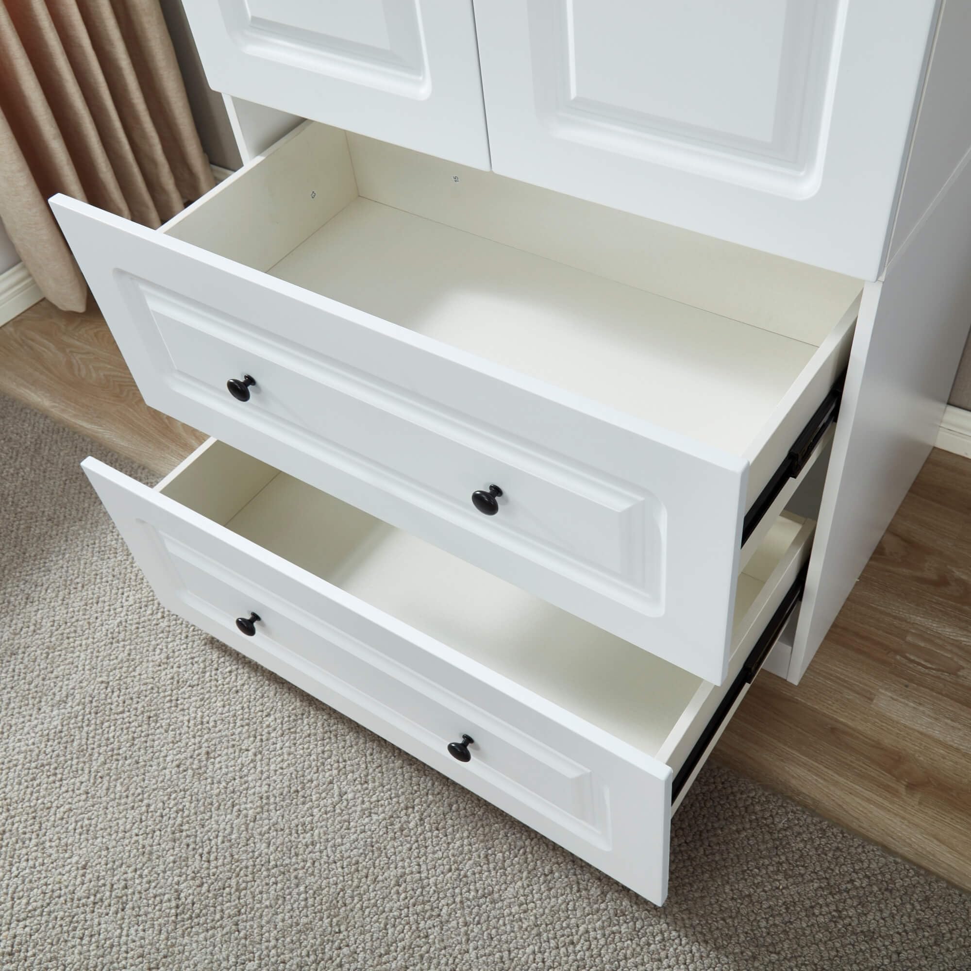 White Wardrobe Closet with 2 Doors & 2 Drawers - Freestanding Storage Cabinet with Hanging Rod for Clothes, Bedroom & Closet Organization | Perfect for Apartments, Dorms & Small Spaces