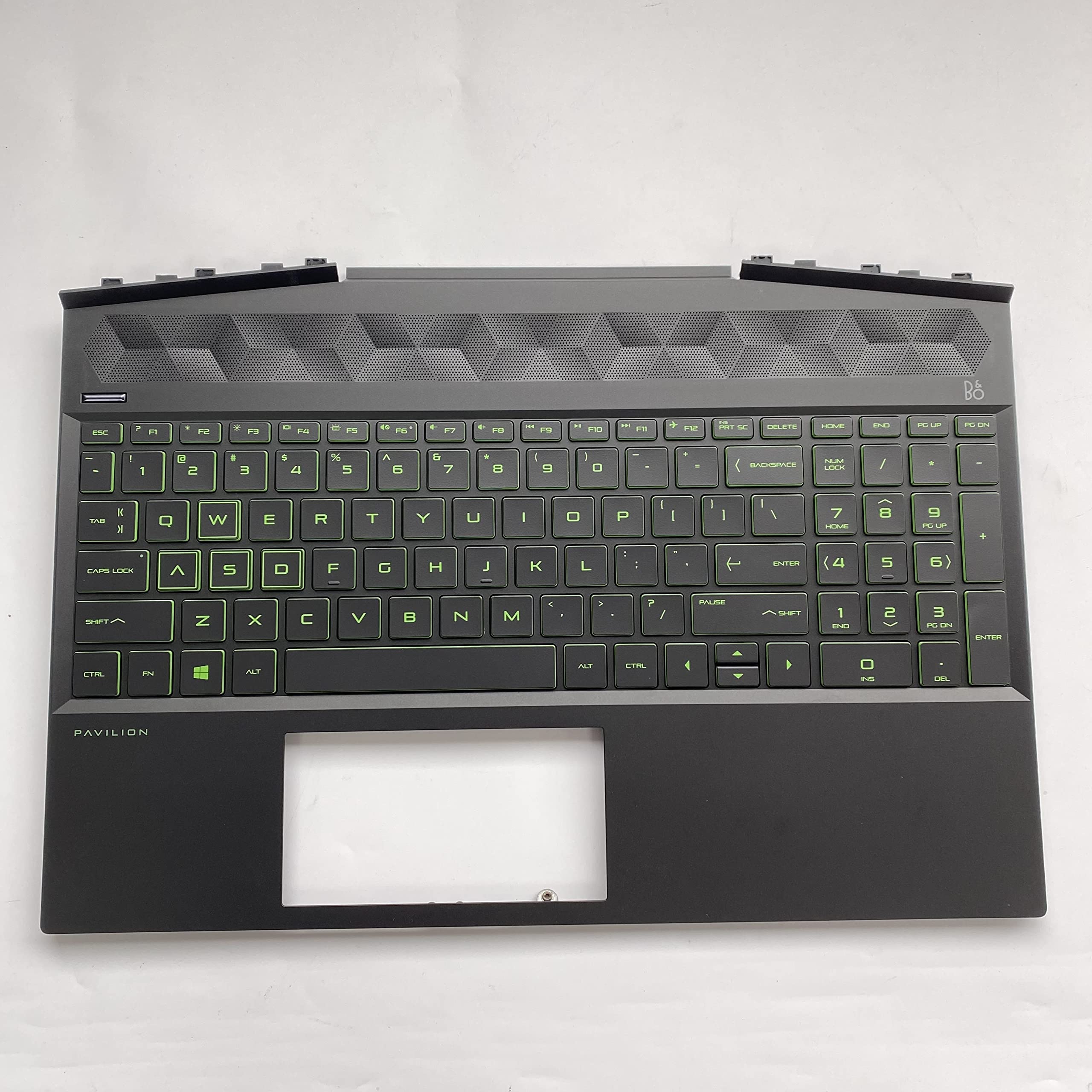 Original HP Gaming Pavilion 15-DK0126TX L57593-001 Upper Case Palmrest with Green Backlit Keyboard Replacement - Compatible with HP 15-DK Series Laptops - Perfect for Gaming & Office Use
