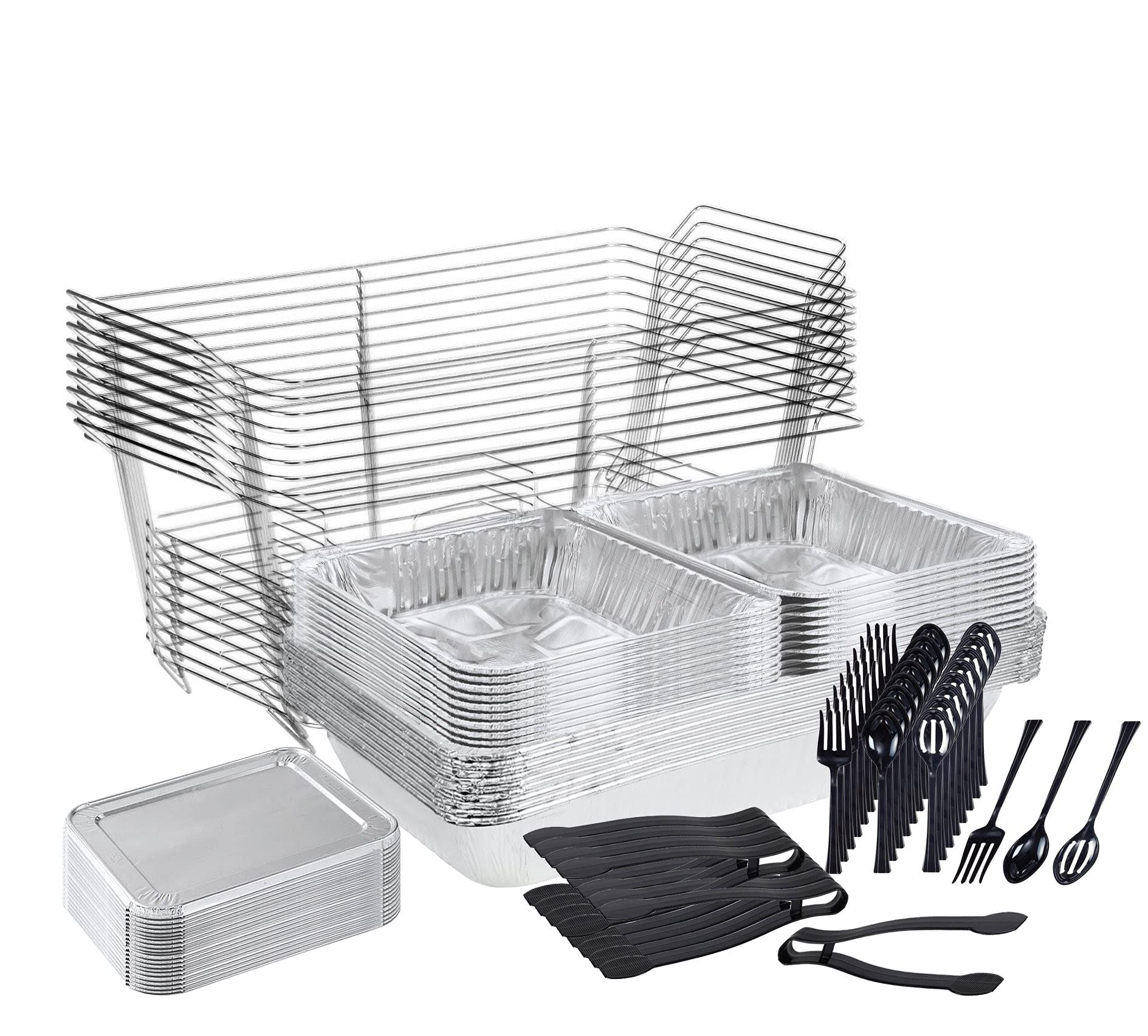 TigerChef 0026-CATERSET 12-Piece Catering Set with Chafer Pans & Disposable Utensils - Complete Serving Solution for Parties, Events, Weddings, Birthdays, Picnics & Holidays - Includes Serving Spoons, Tongs & Buffet Dishes for Easy Entertaining