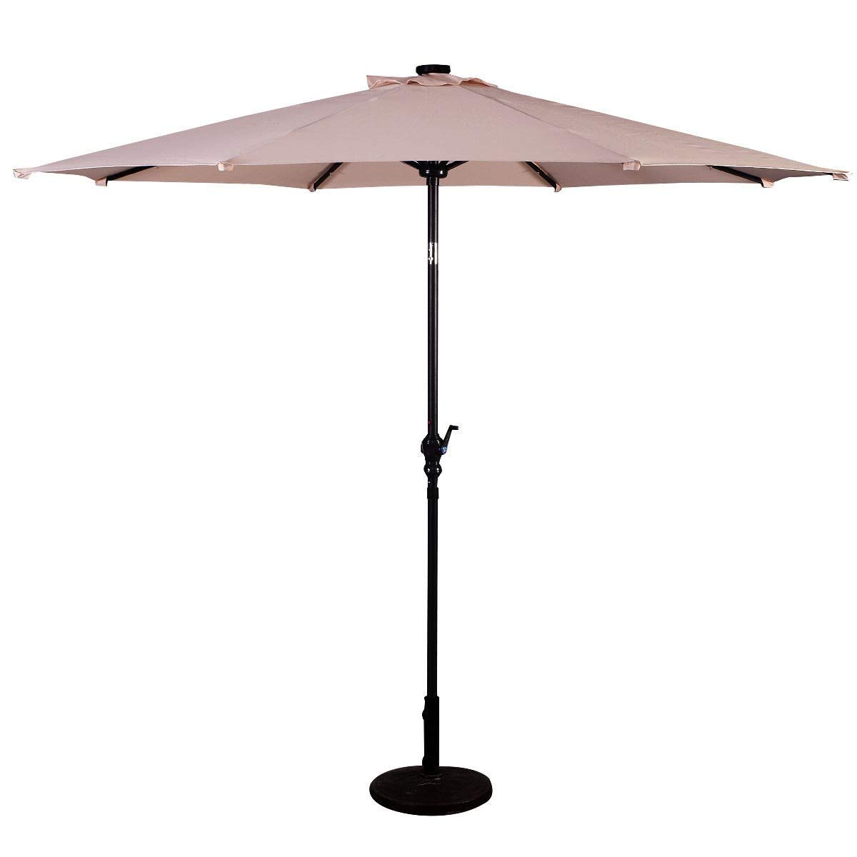 10 ft Solar LED Patio Umbrella with Crank - 8 Ribs Steel Outdoor Market Umbrella with Tilt Function (Beige) for Poolside, Backyard, Garden & Outdoor Dining