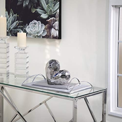 Sagebrook Home Silver Ceramic Heart Decor - Metallic Stoneware Accent Piece for Home, Office, Living Room & Bedroom - 8 Inch Heart-Shaped Decoration for Valentine's Day, Wedding, Anniversary Gifts & Home Décor