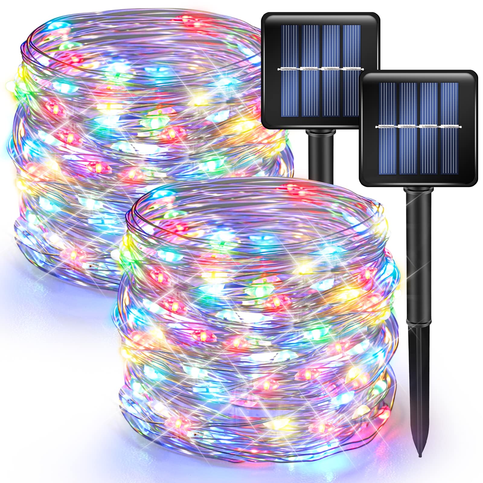 Dazzle Bright 2 Pack 80FT Solar String Lights Outdoor - 240 LED Waterproof Fairy Lights with 8 Modes, Copper Wire Solar Powered Lights for Christmas, Patio, Party, Tree & Yard Decoration (Multi-Colored) - Perfect for Garden, Wedding, Backyard & Holiday Lighting