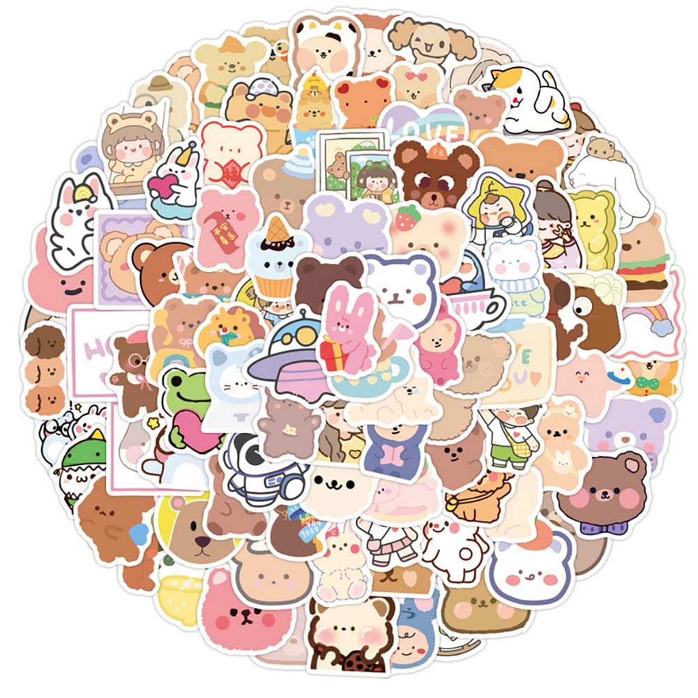 Adorable Cartoon Bear Stickers - 100pcs Waterproof Vinyl Decals for Laptop, Water Bottle, Phone & Notebook - Cute Animal Stickers for Kids & Girls - Perfect for School, DIY Crafts & Room Decor